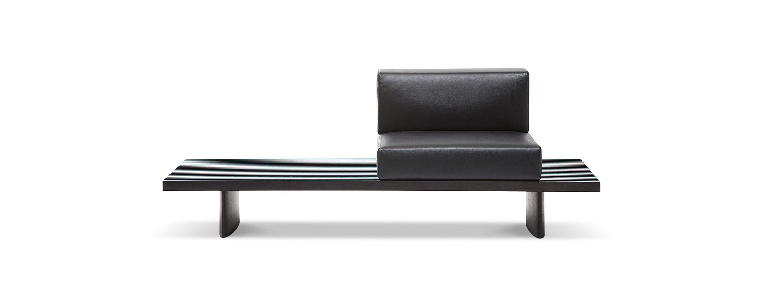 Contemporary Charlotte Perriand Refolo Modular Sofa, Wood and Black Leather by Cassina