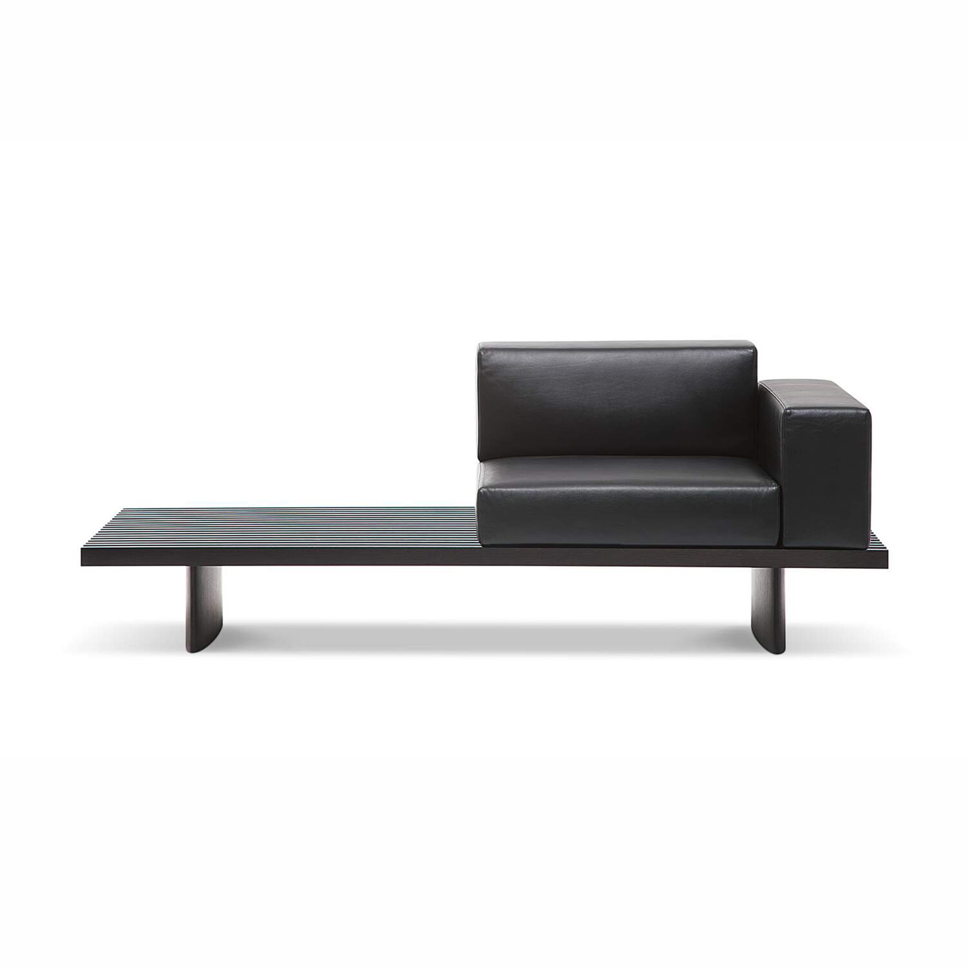 Contemporary Charlotte Perriand Refolo Modular Sofa, Wood and Black Leather by Cassina For Sale