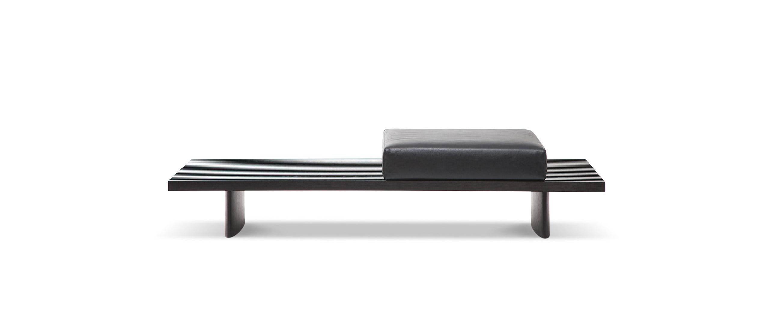 Contemporary Charlotte Perriand Refolo Modular Sofa, Wood and Black Leather by Cassina
