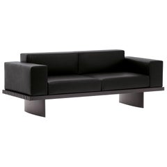 Charlotte Perriand Refolo Modular Sofa, Wood and Black Leather by Cassina