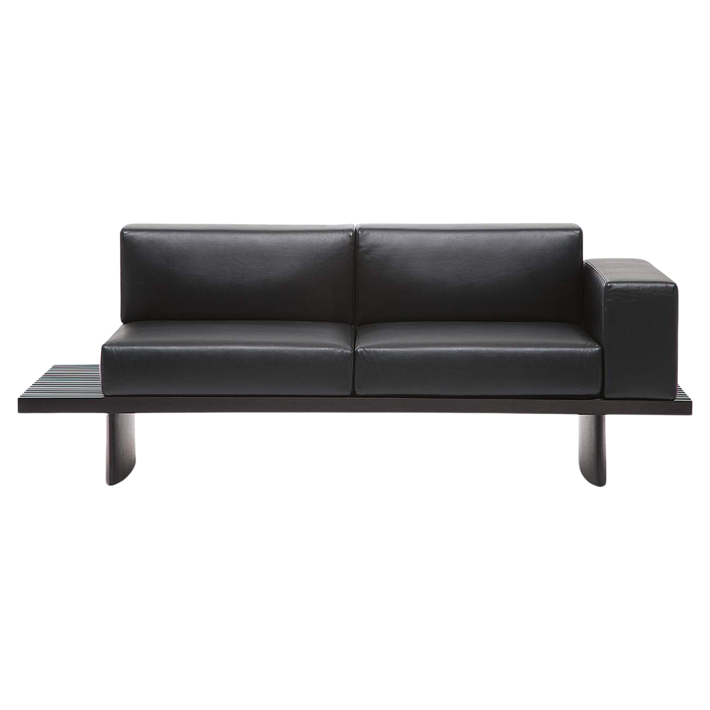 Charlotte Perriand Refolo Modulares Sofa, Holz und schwarzes Leder von Cassina im Angebot