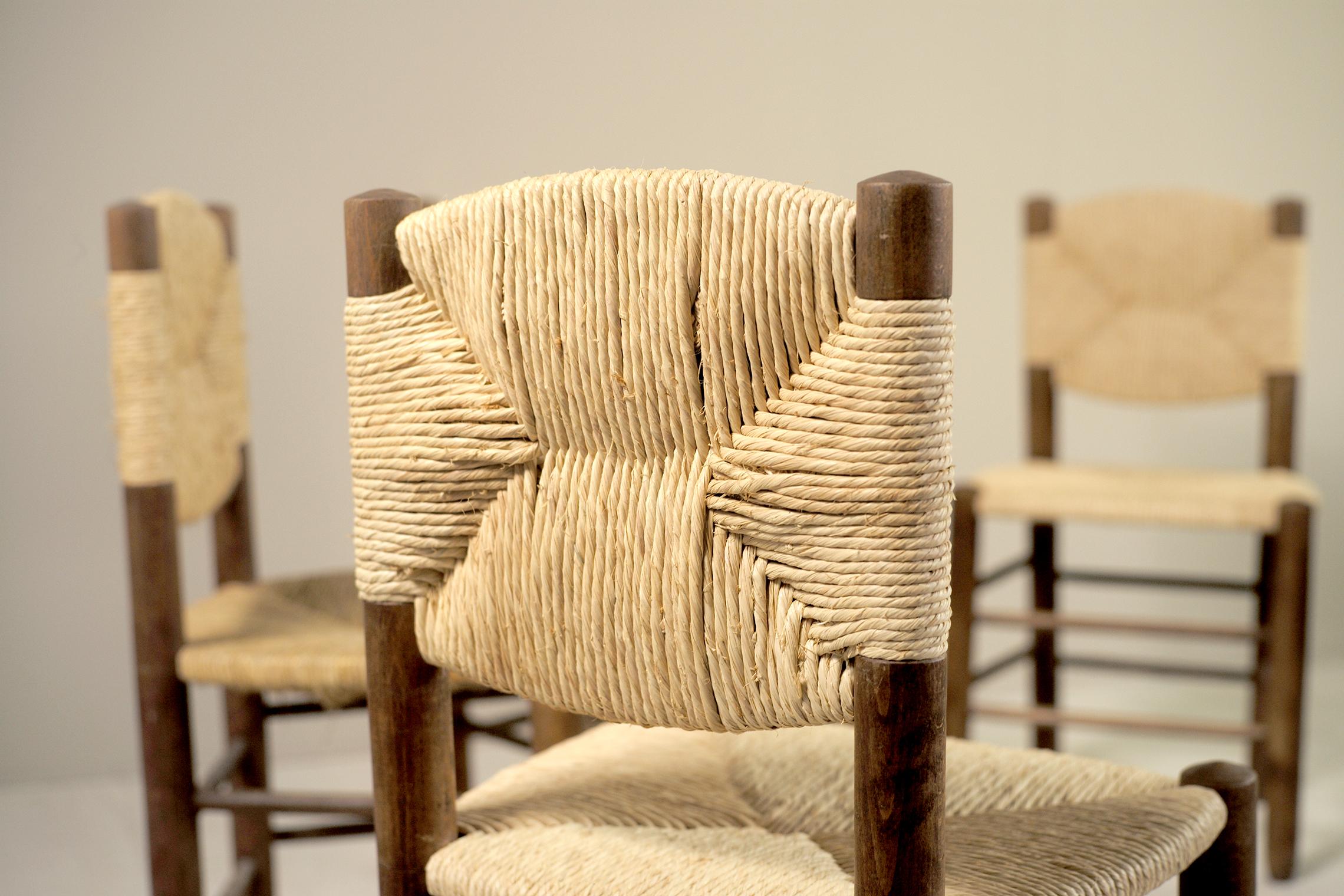 Mid-Century Modern Charlotte Perriand, Set of 6 Chair N° 18 Bauche, France, 1950