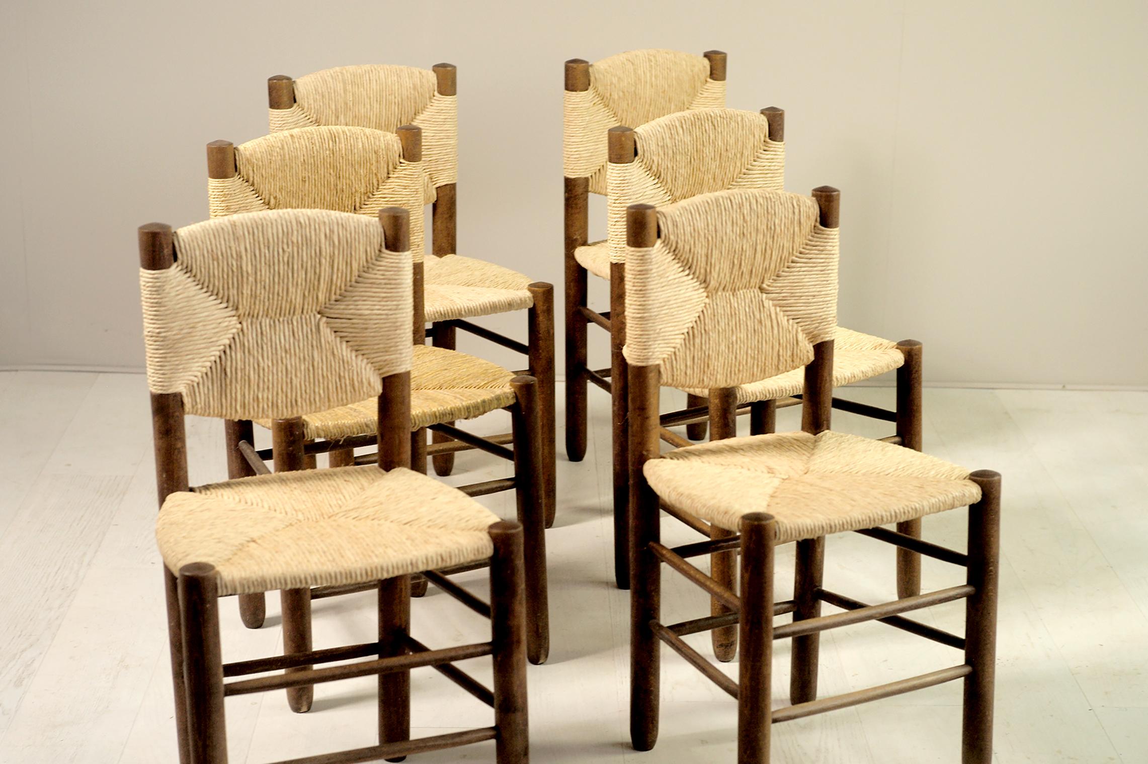 French Charlotte Perriand, Set of 6 Chair N° 18 Bauche, France, 1950