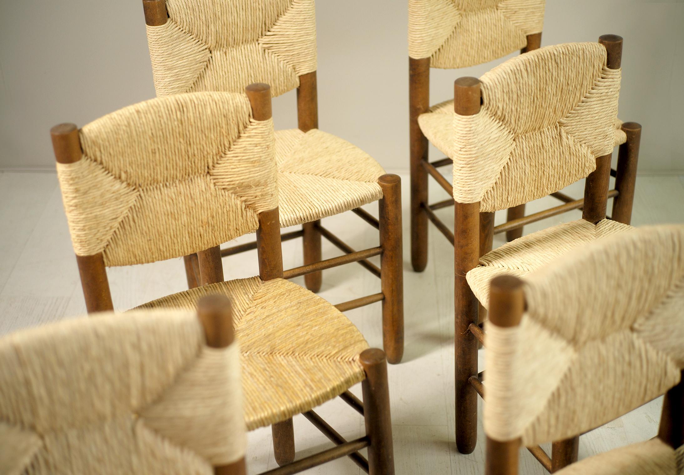 Charlotte Perriand, Set of 6 Chair N° 18 Bauche, France, 1950 In Good Condition In Catonvielle, FR