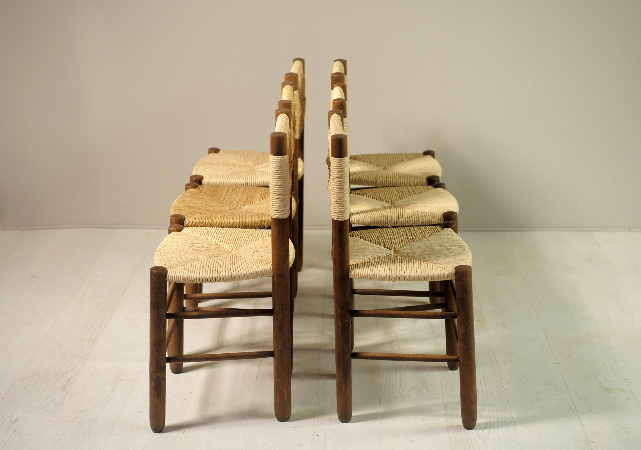 Charlotte Perriand, Ensemble de 6 chaises N° 18 Bauche, France, 1950 1