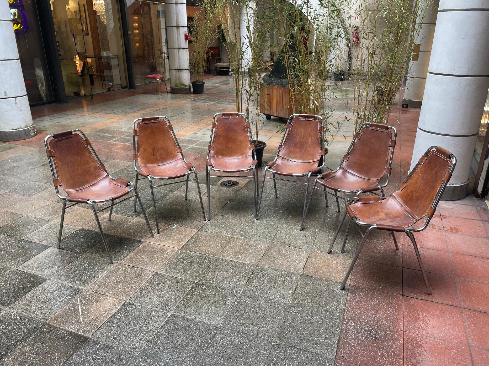 Metal Charlotte Perriand, Set of 6 Chairs Les Arcs, circa 1960 For Sale