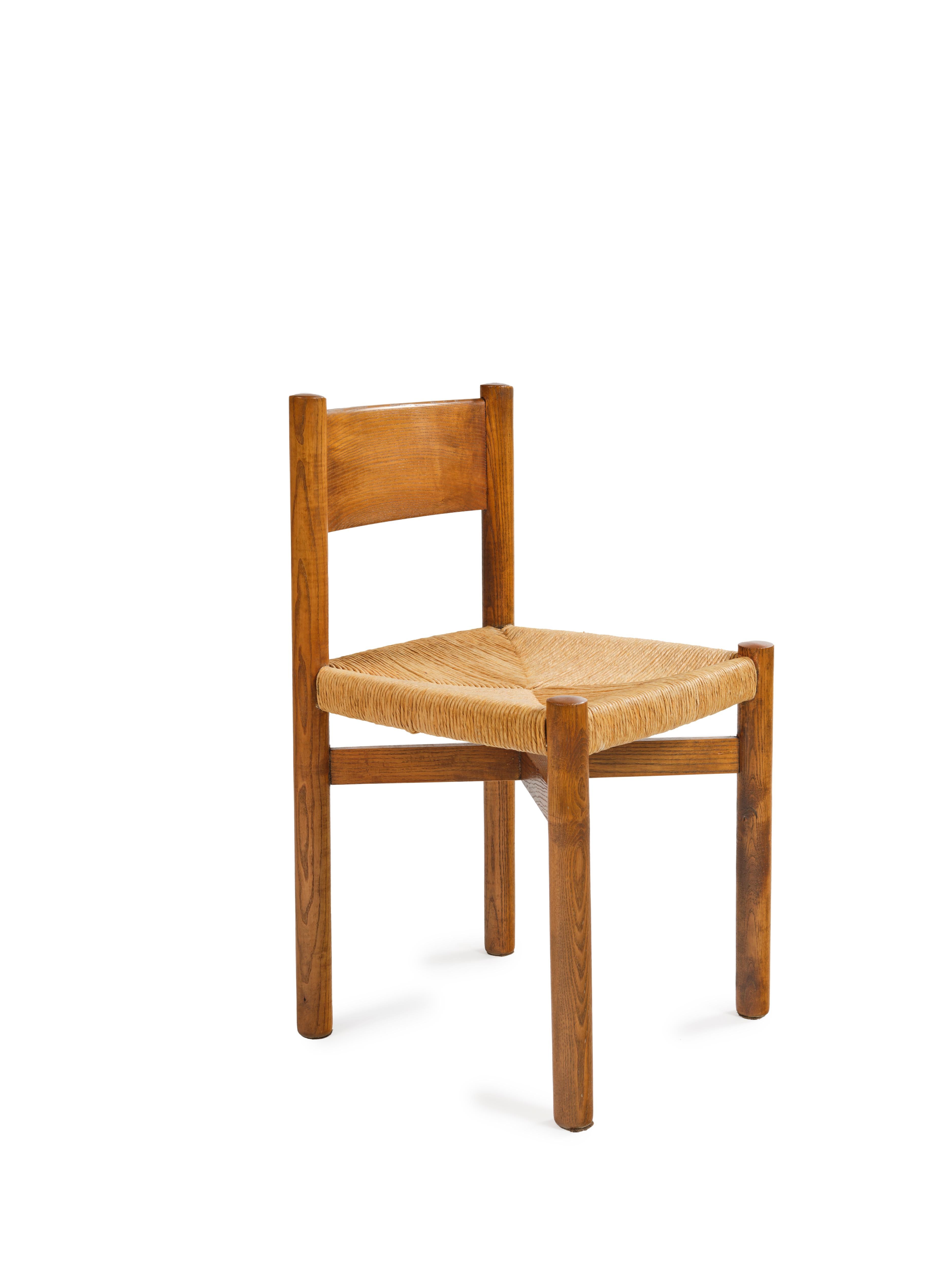 French Charlotte PERRIAND, set of 8 Meribel chairs, 1960 For Sale