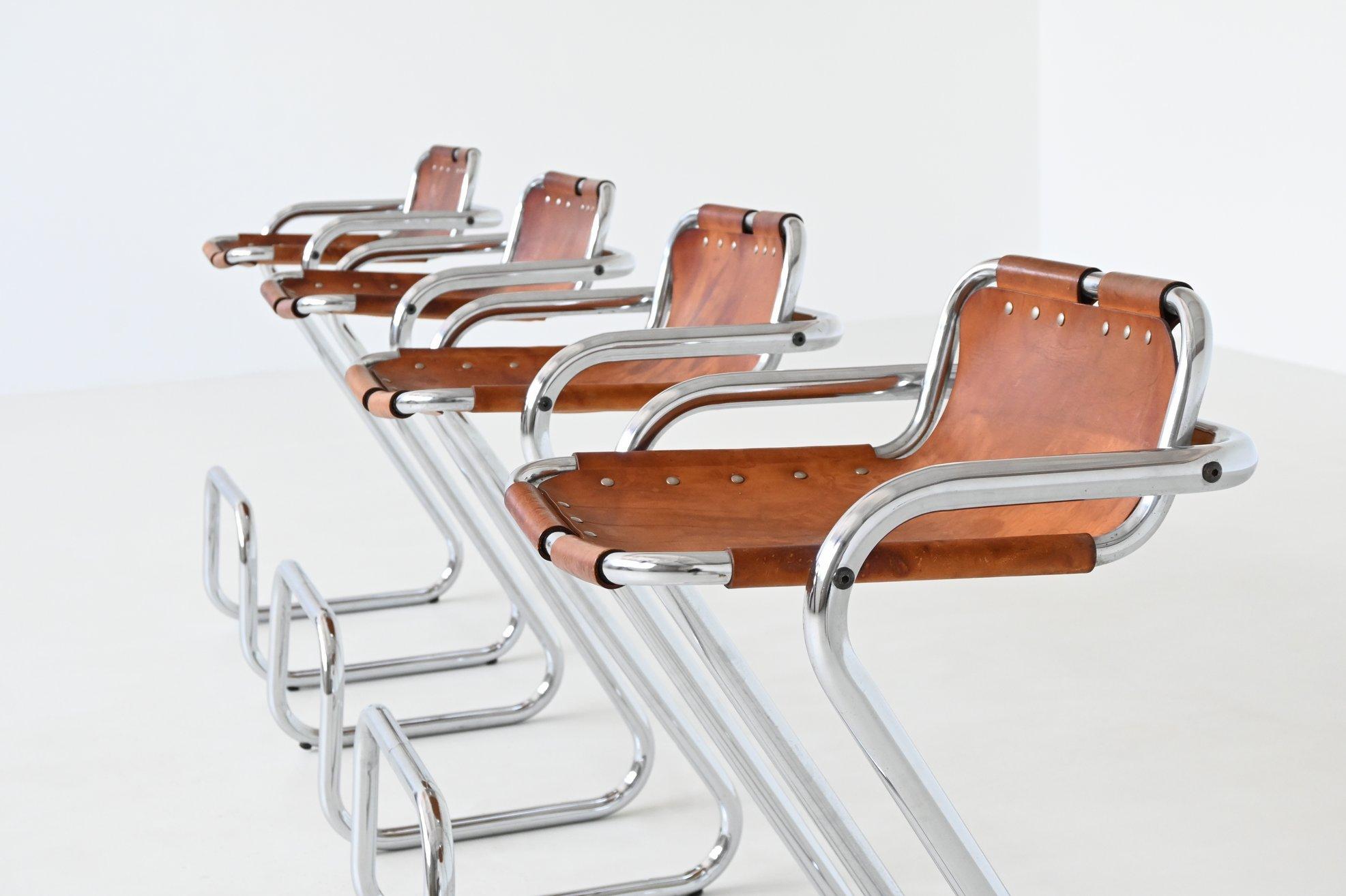 Charlotte Perriand set of four bar stools in leather Les Arcs France 1960 For Sale 3