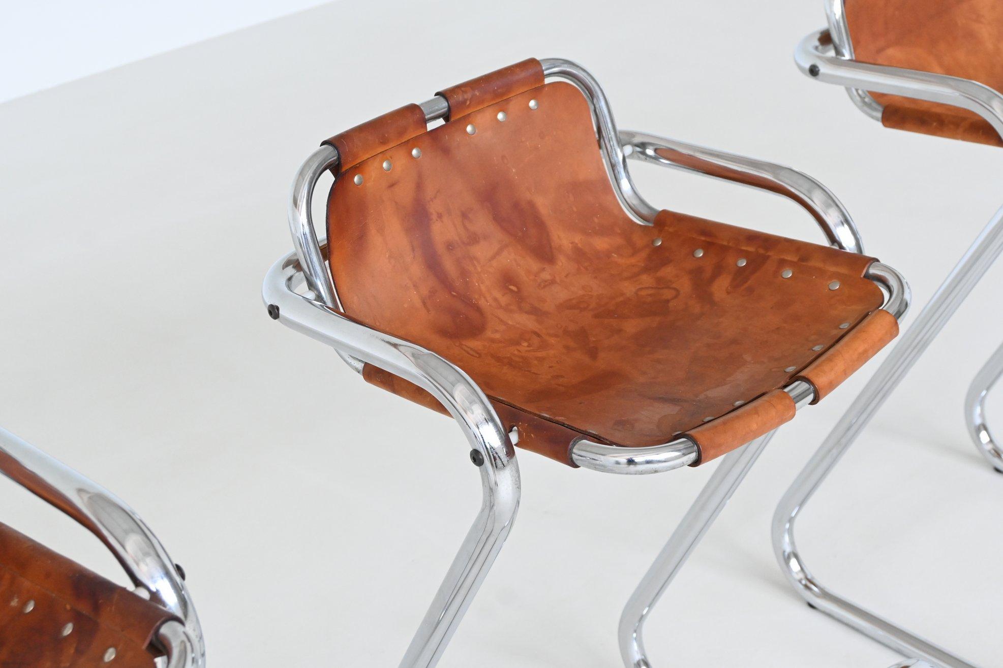 Charlotte Perriand set of four bar stools in leather Les Arcs France 1960 For Sale 4