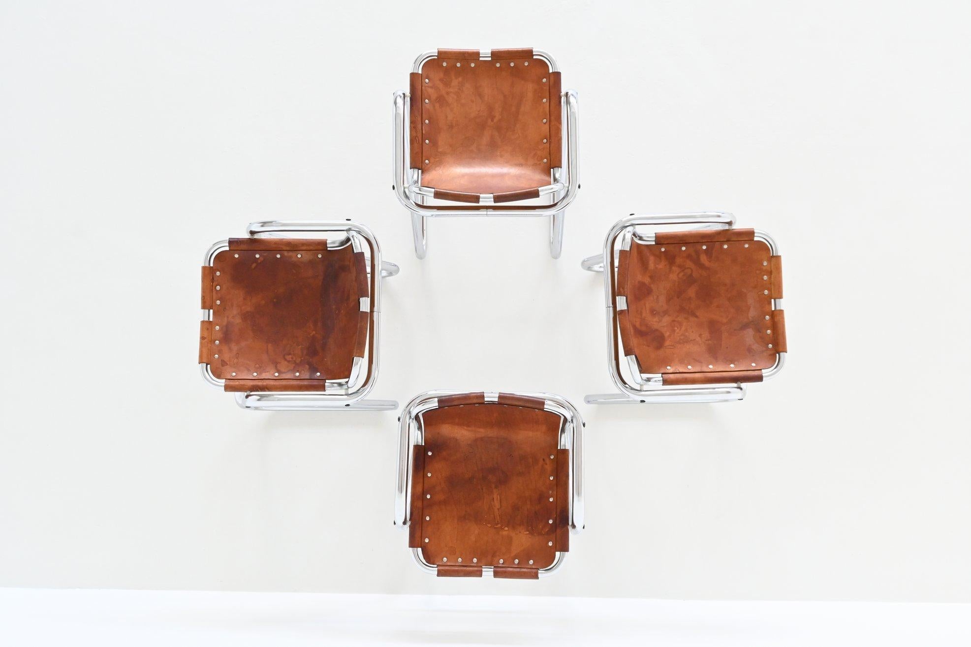 Charlotte Perriand set of four bar stools in leather Les Arcs France 1960 For Sale 5