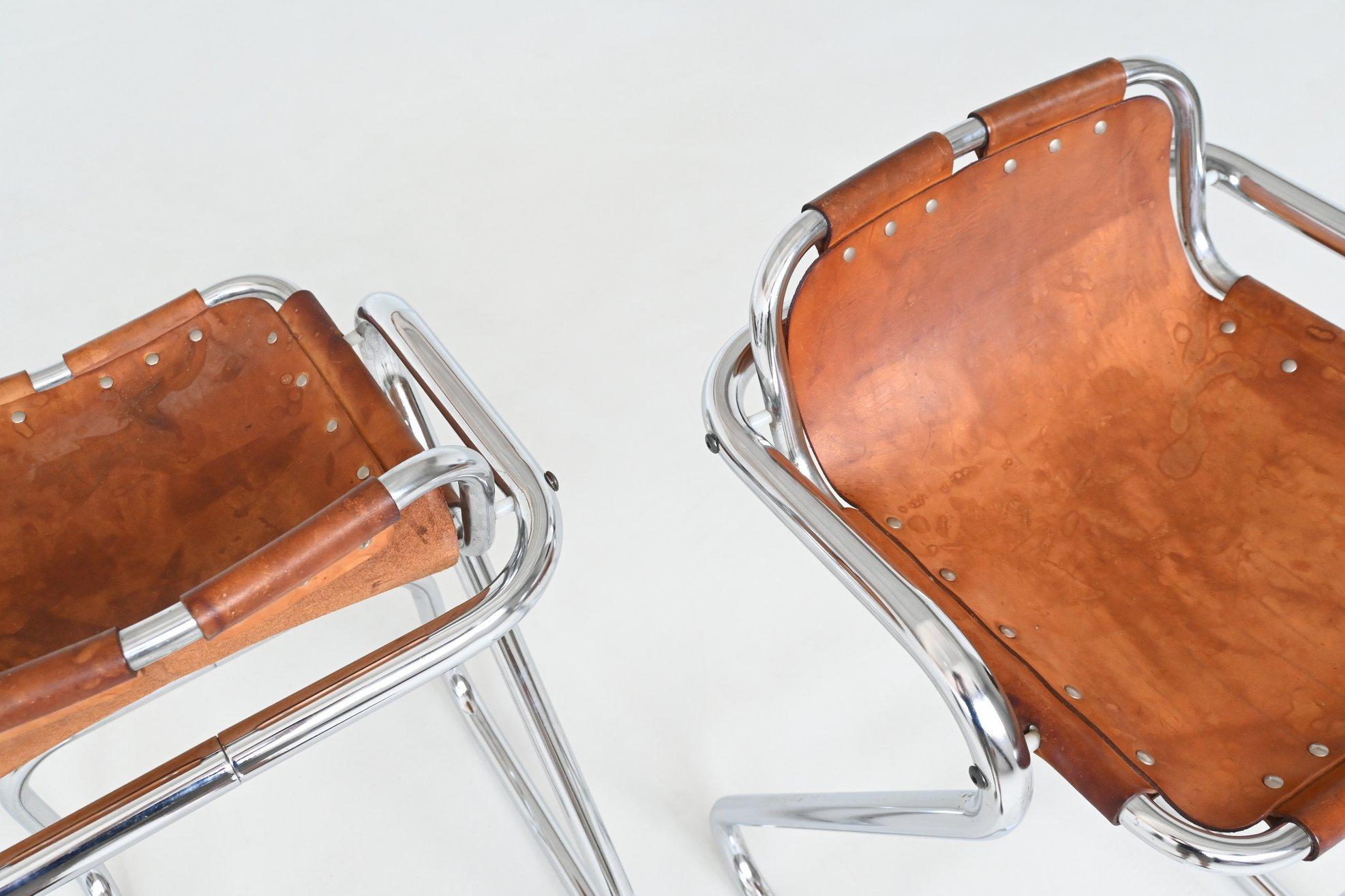 Charlotte Perriand set of four bar stools in leather Les Arcs France 1960 For Sale 6