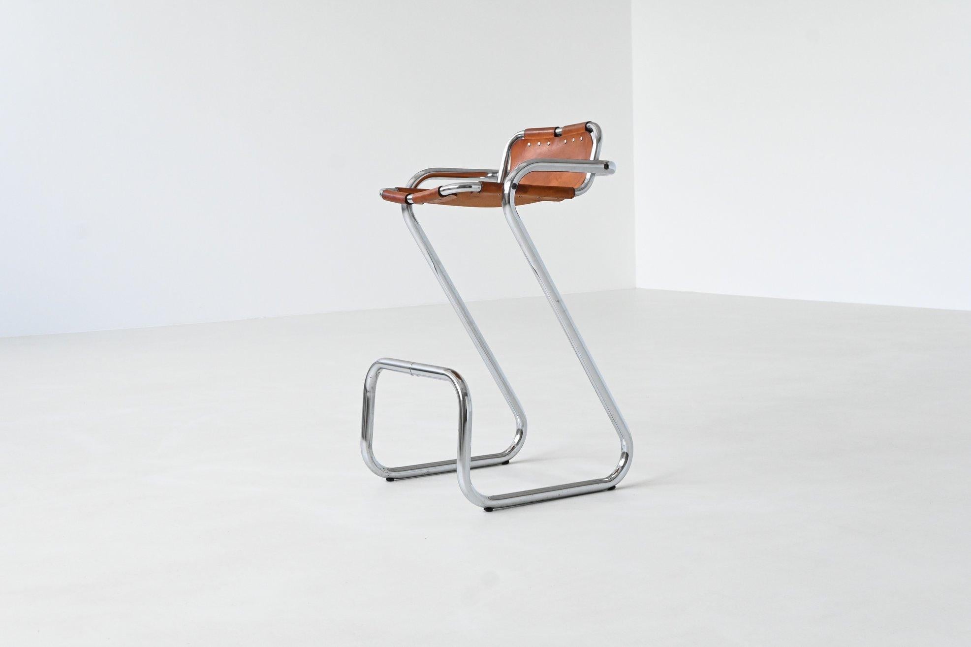 Charlotte Perriand set of four bar stools in leather Les Arcs France 1960 For Sale 7