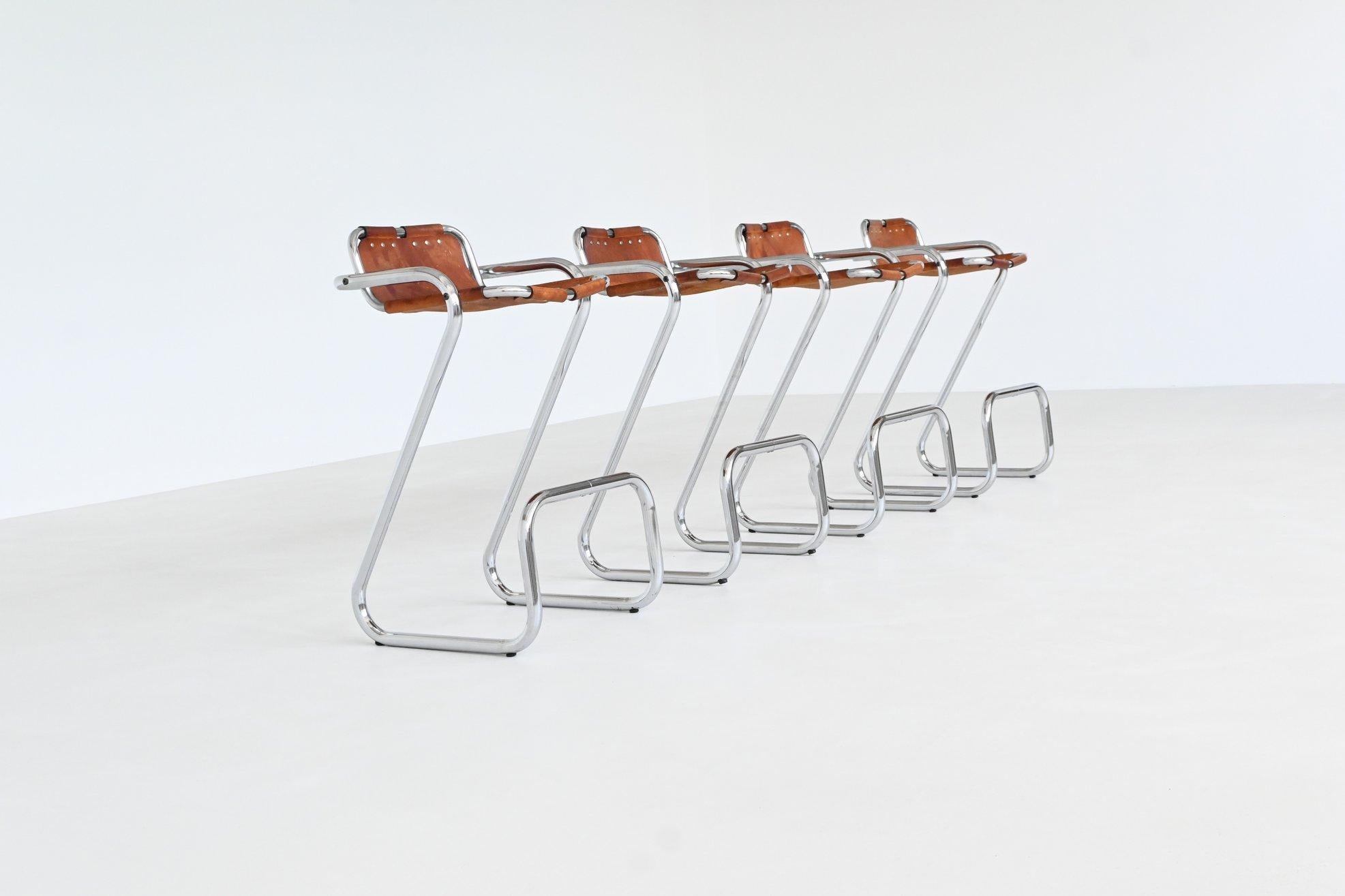 Mid-Century Modern Charlotte Perriand set of four bar stools in leather Les Arcs France 1960 For Sale