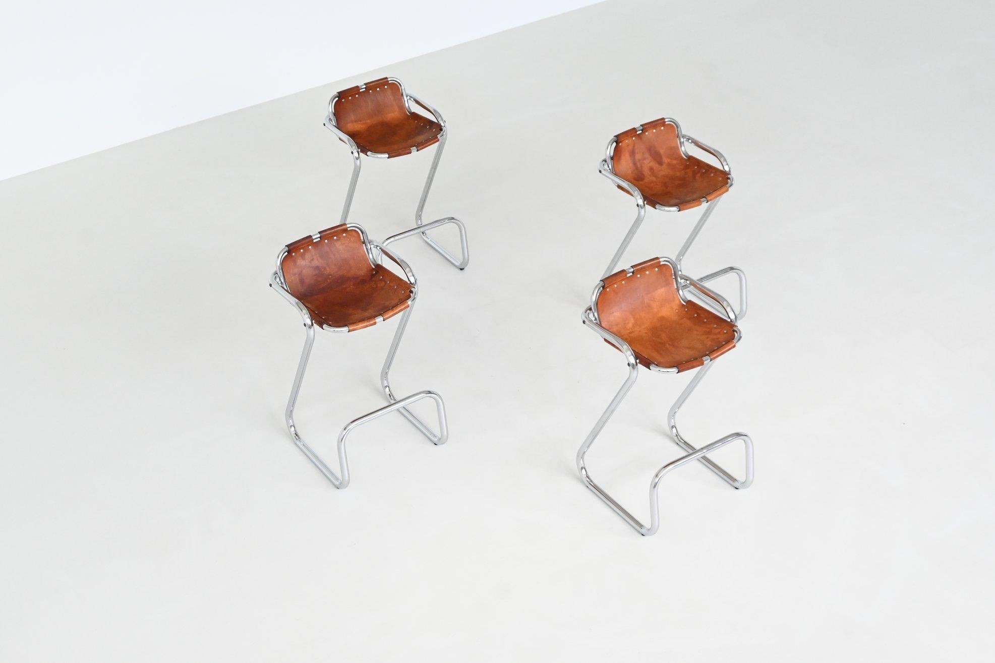 Mid-20th Century Charlotte Perriand set of four bar stools in leather Les Arcs France 1960 For Sale