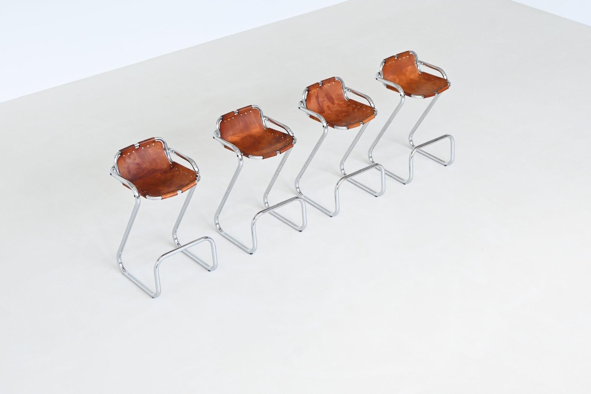 Metal Charlotte Perriand set of four bar stools in leather Les Arcs France 1960 For Sale
