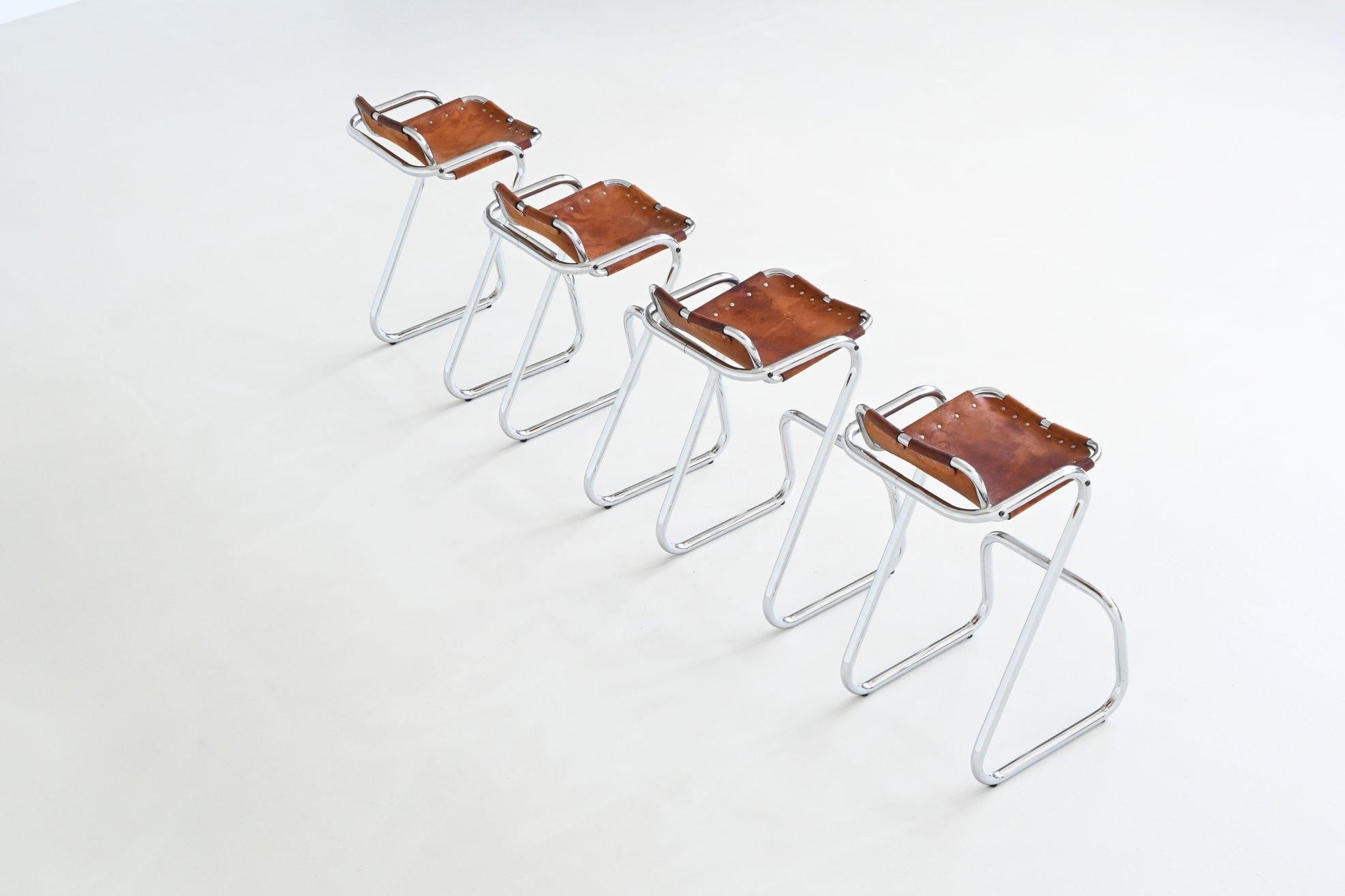 Charlotte Perriand set of four bar stools in leather Les Arcs France 1960 For Sale 1