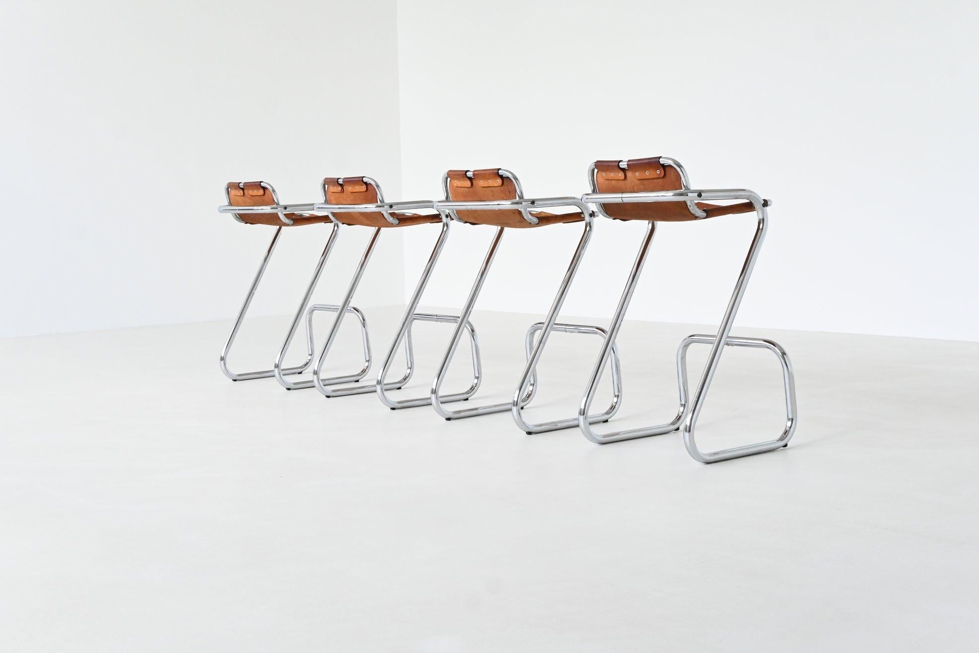 Charlotte Perriand set of four bar stools in leather Les Arcs France 1960 For Sale 2