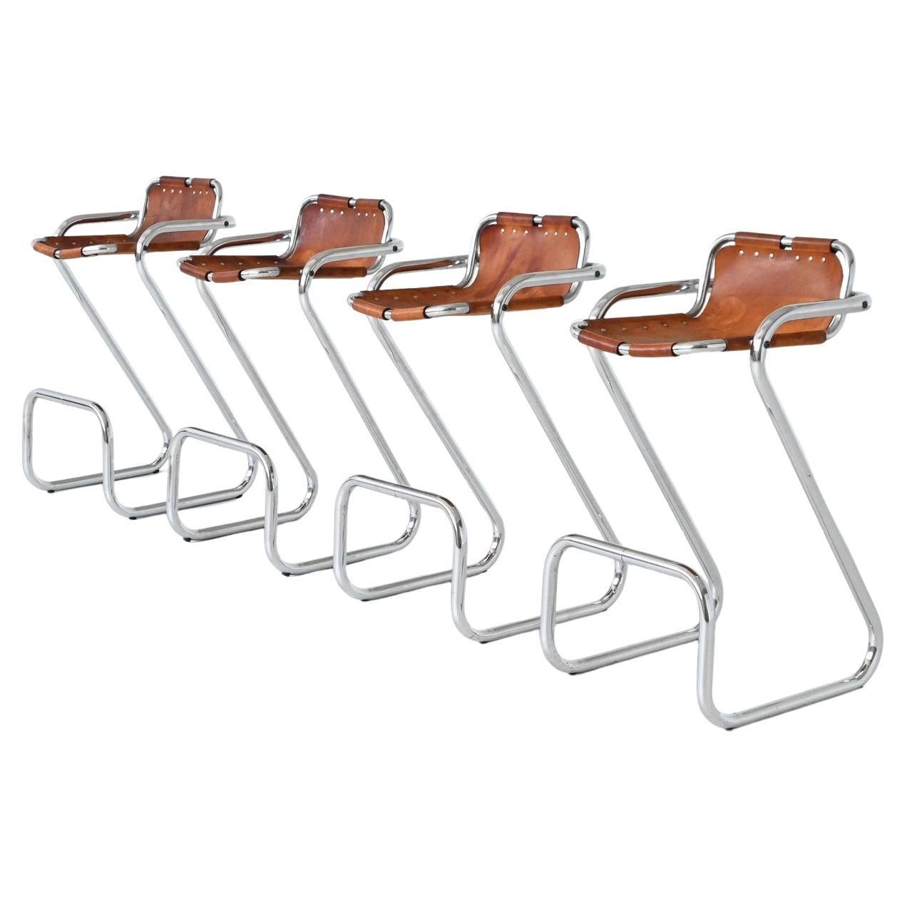 Charlotte Perriand set of four bar stools in leather Les Arcs France 1960 For Sale