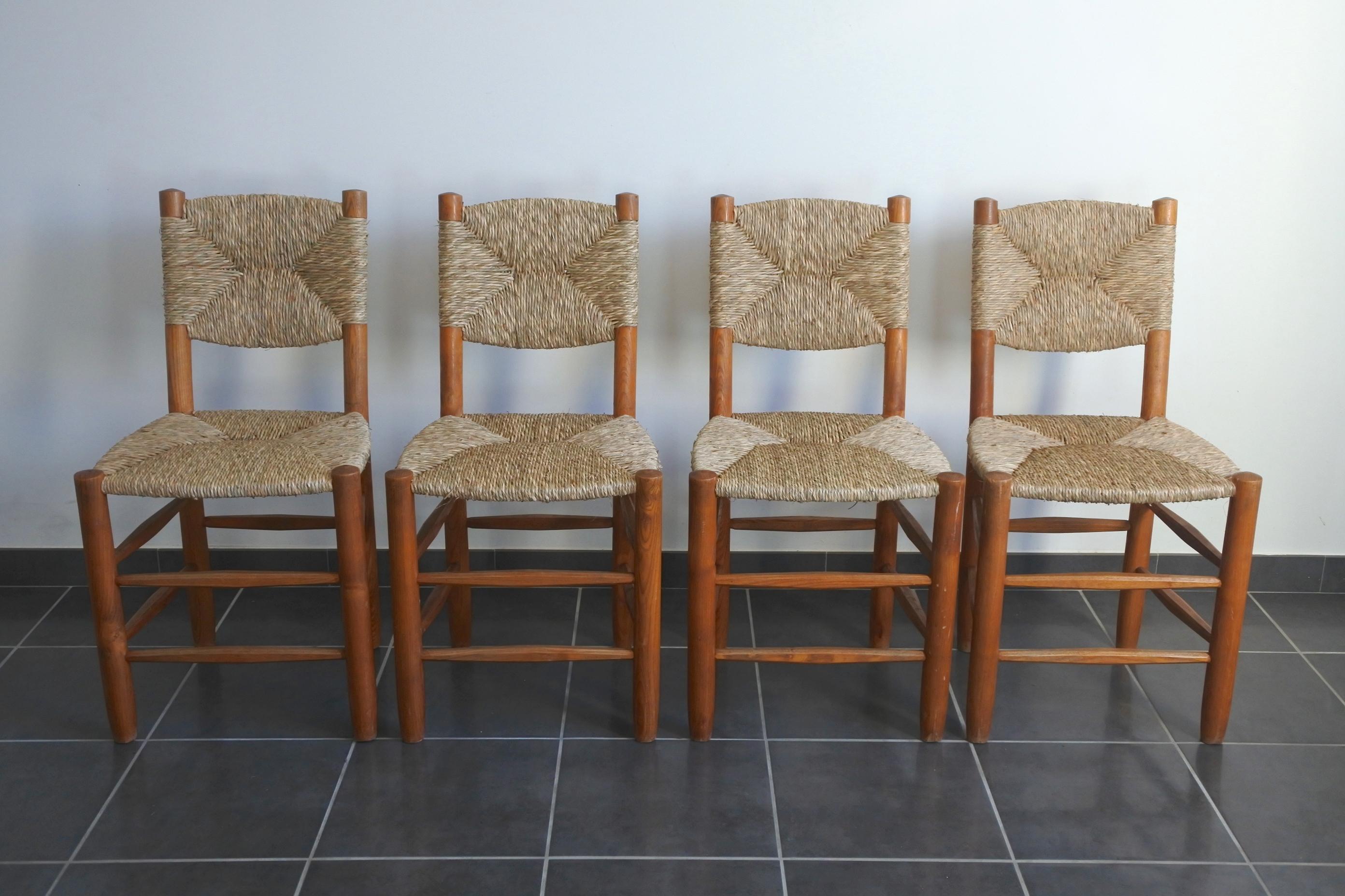 Charlotte Perriand Set of Four Bauche Chairs N 19, Steph Simon, France, 1950s 5