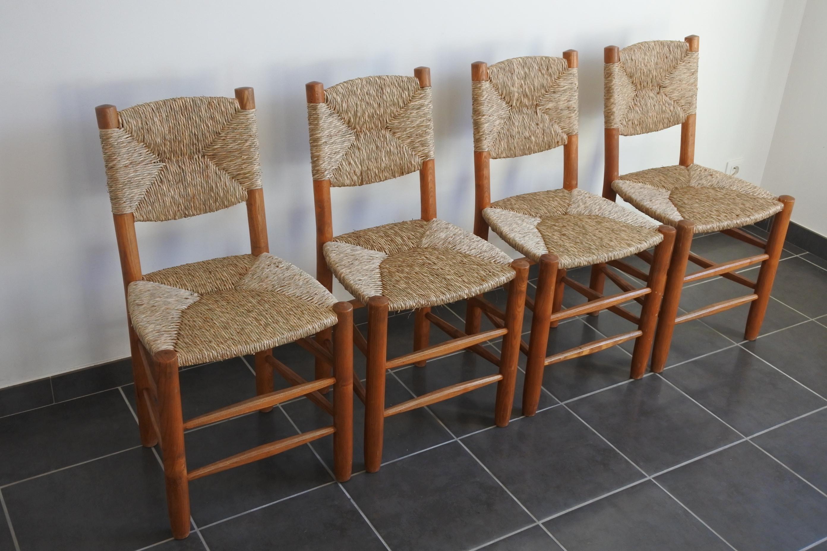 Charlotte Perriand Set of Four Bauche Chairs N 19, Steph Simon, France, 1950s 6