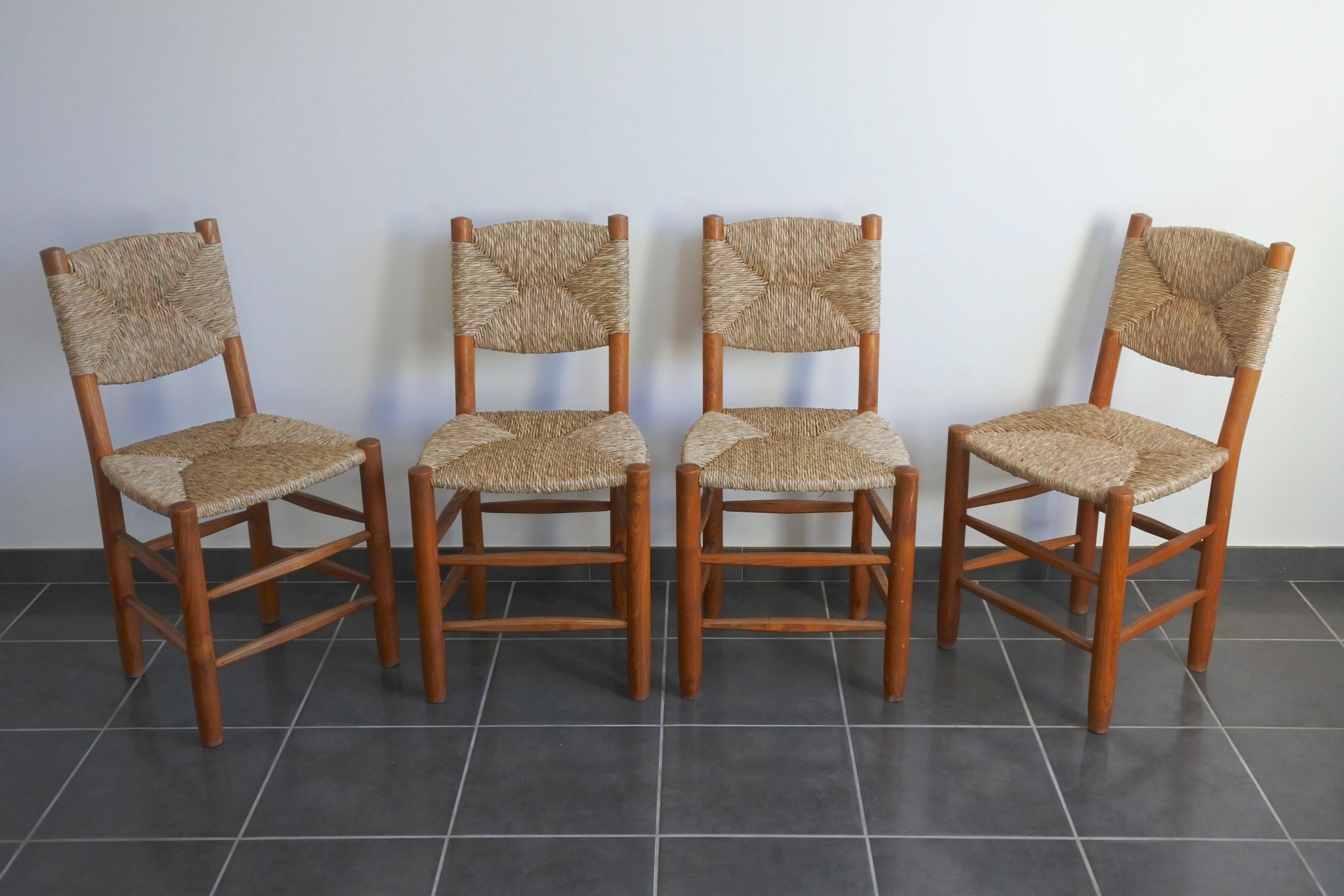 Charlotte Perriand Set of Four Bauche Chairs N 19, Steph Simon, France, 1950s 2