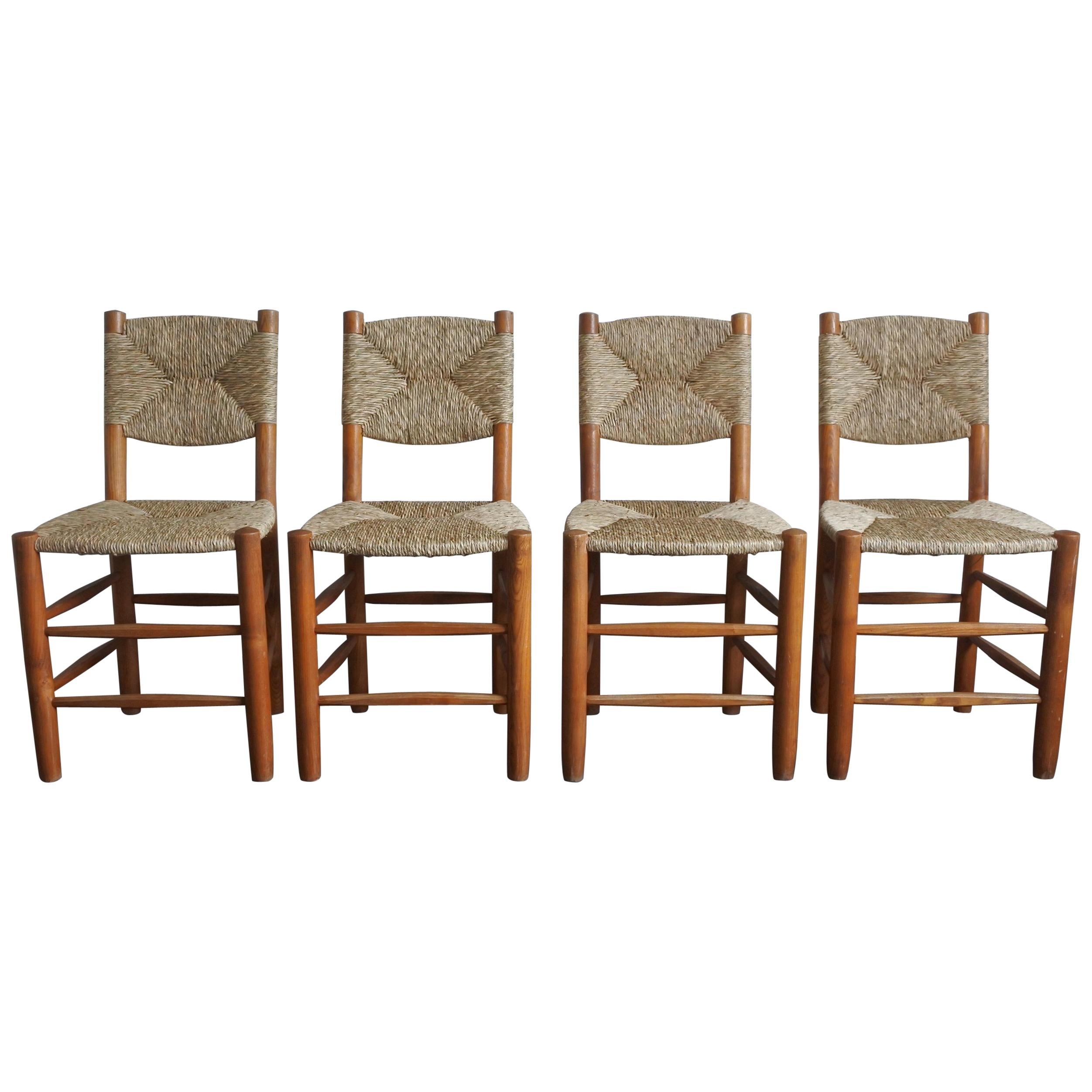 Charlotte Perriand Set of Four Bauche Chairs N 19, Steph Simon, France, 1950s