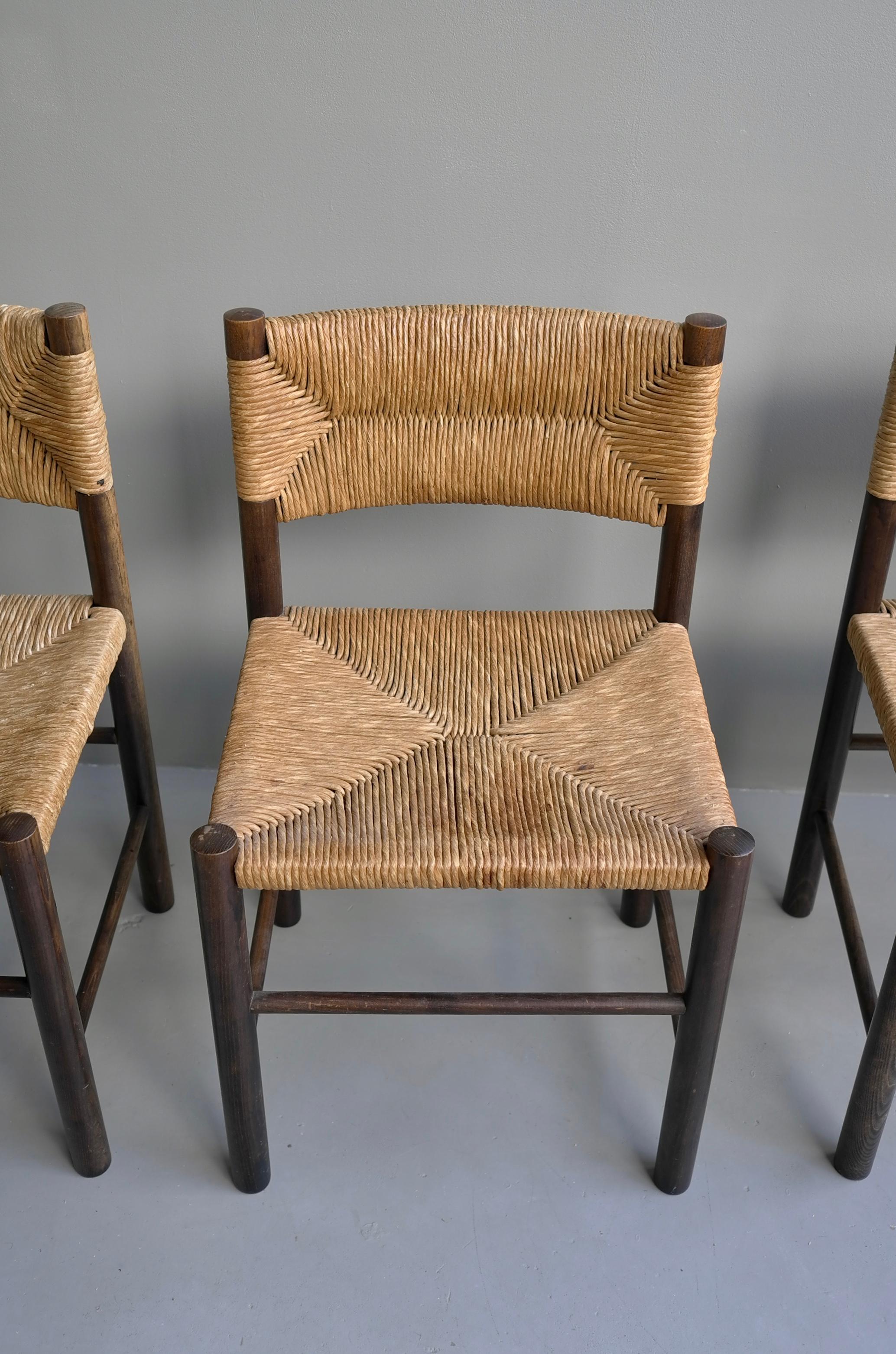French Charlotte Perriand, Set of Four Cane and wood 