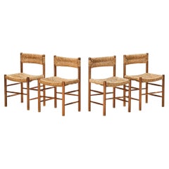 Charlotte Perriand Set of Four 'Dordogne' Dining Chairs in Ash and Straw