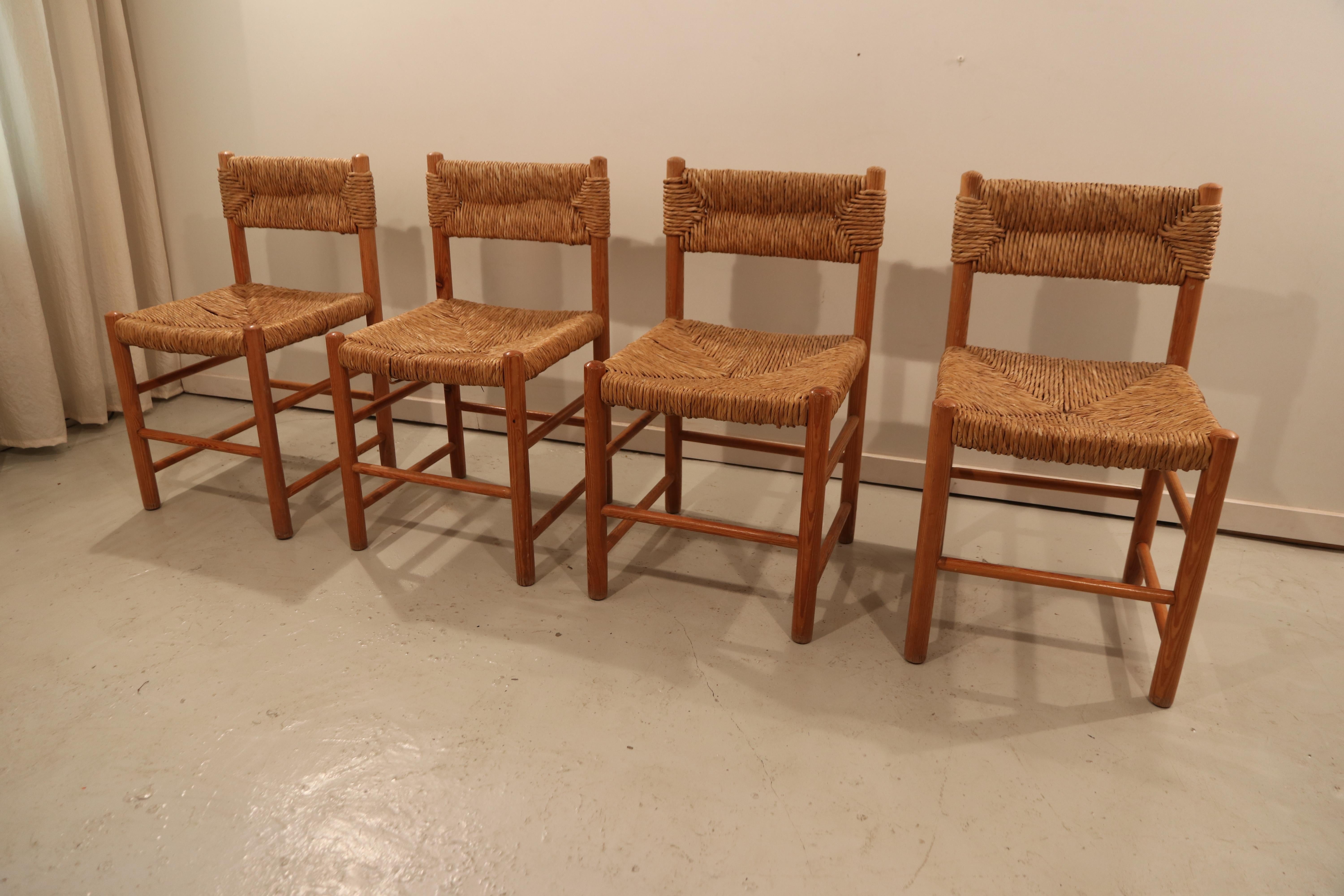 Mid-Century Modern Charlotte Perriand Set of Four Dordogne Dining Room Chairs for Sentou circa 1960