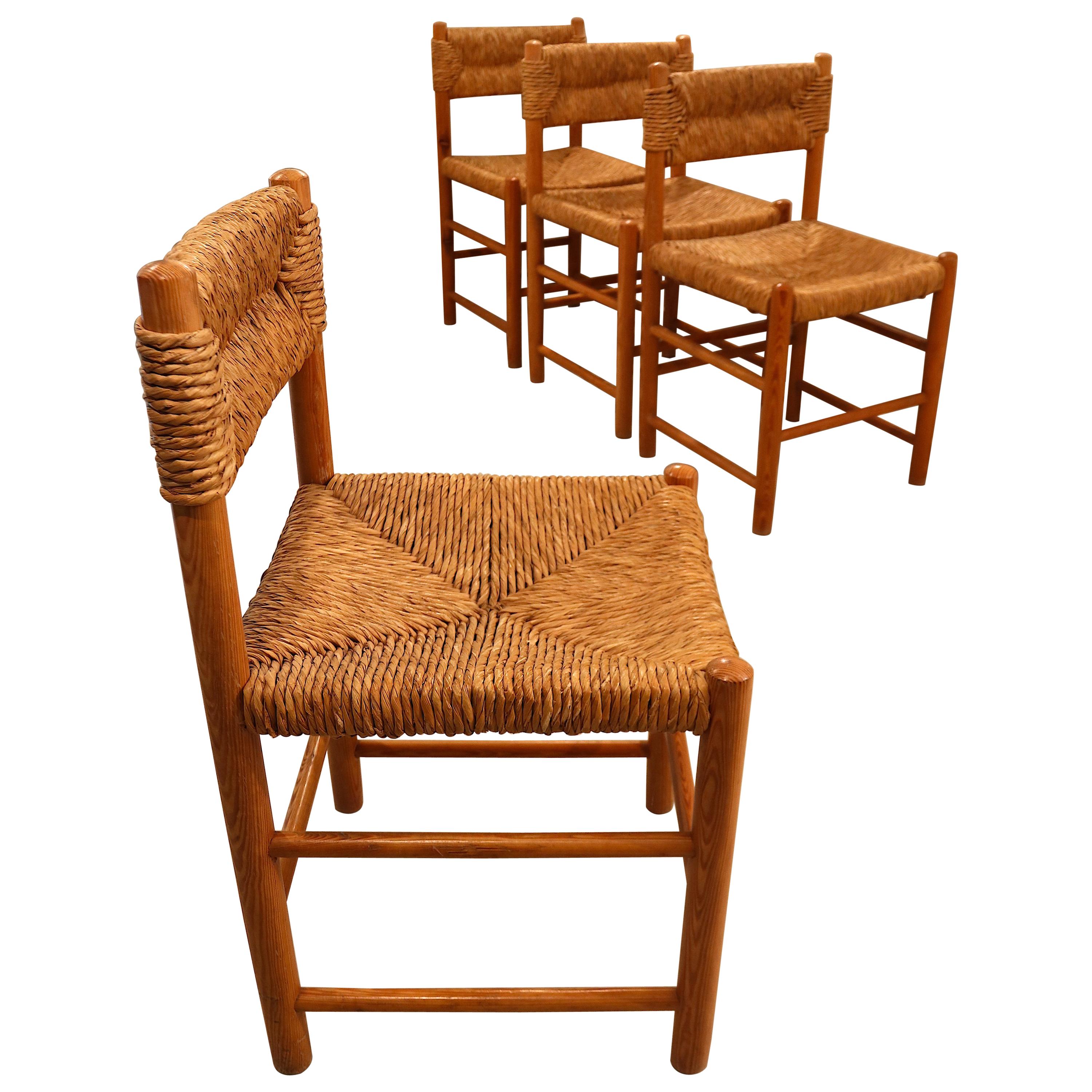 Charlotte Perriand Set of Four Dordogne Dining Room Chairs for Sentou circa 1960