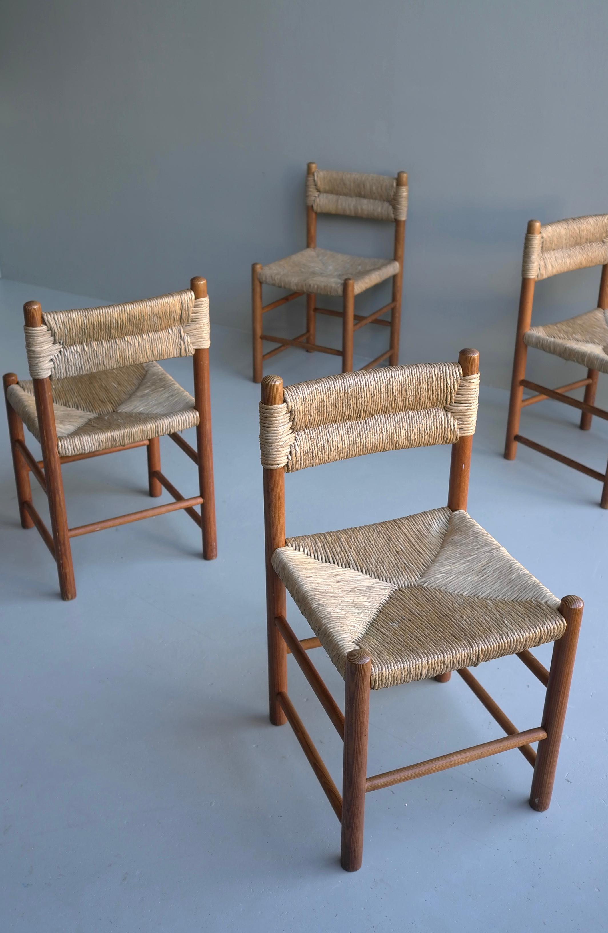 Charlotte Perriand, Set of Four Rush and wood 