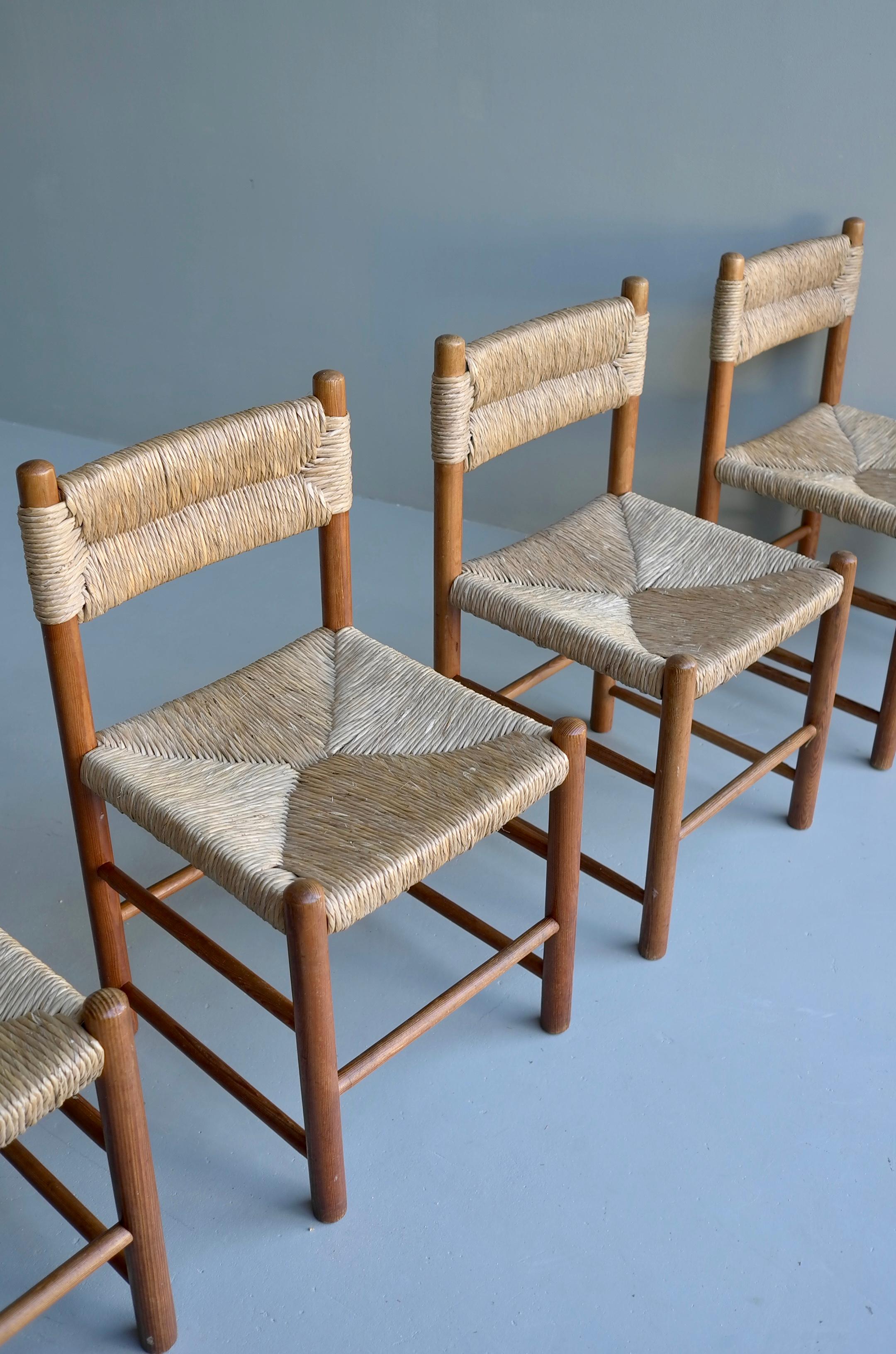 Charlotte Perriand, Set of Four Rush and wood 
