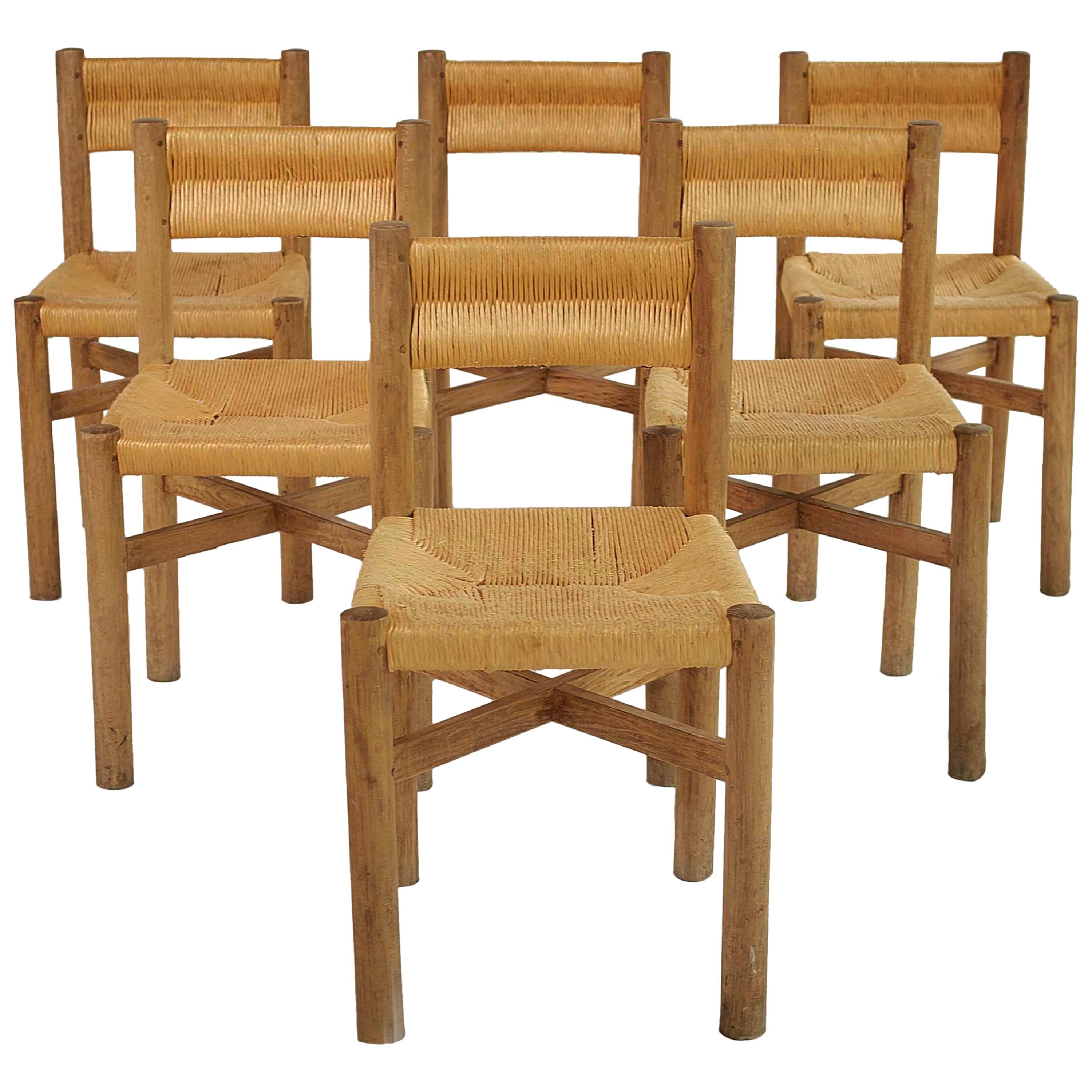 Charlotte Perriand Set of Six Meribel Chairs, circa 1950