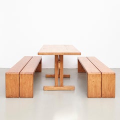 Charlotte Perriand Set of Table and Two Benches for Les Arcs, circa 1960