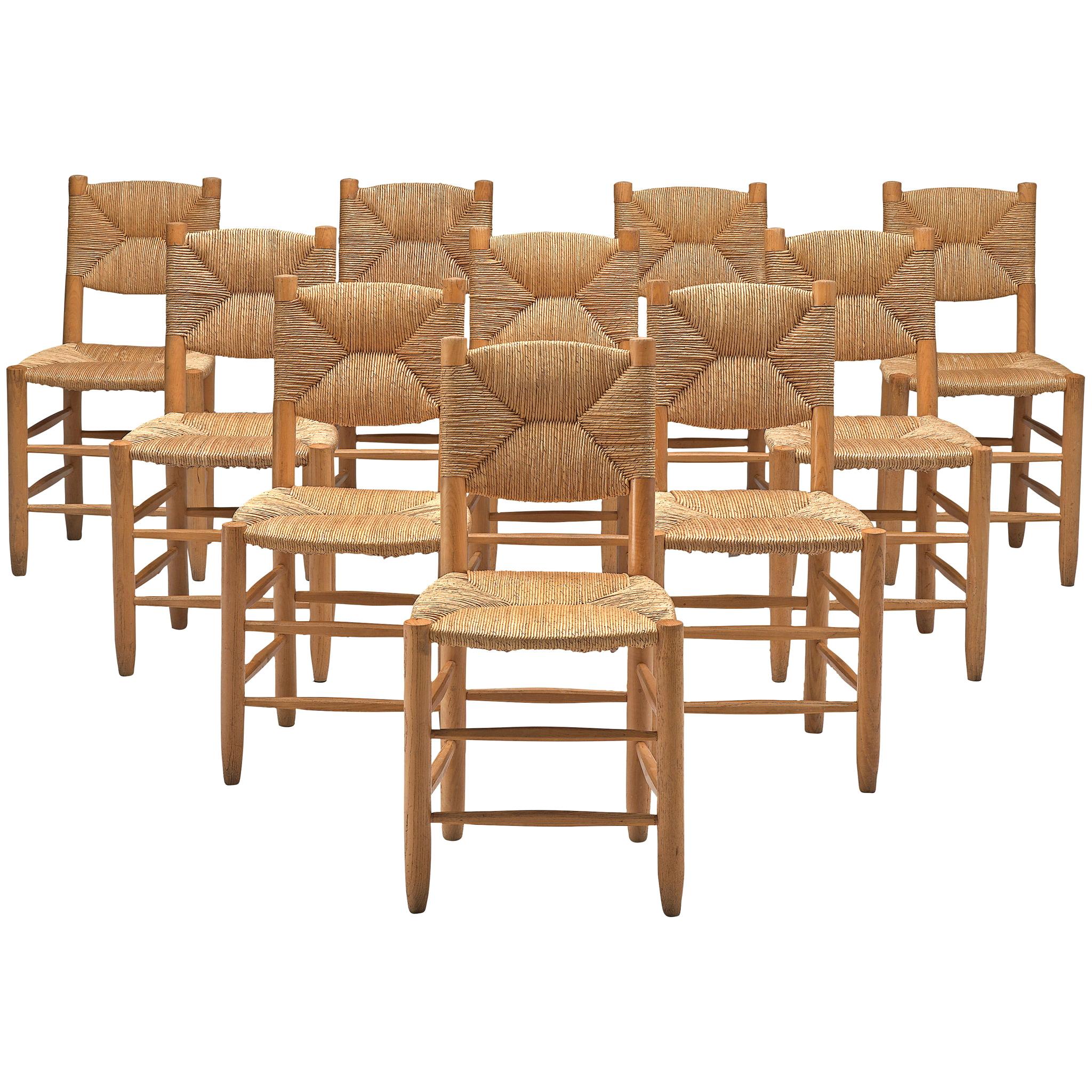 Charlotte Perriand Set of Ten N19 'Bauche' Chairs, 1950s
