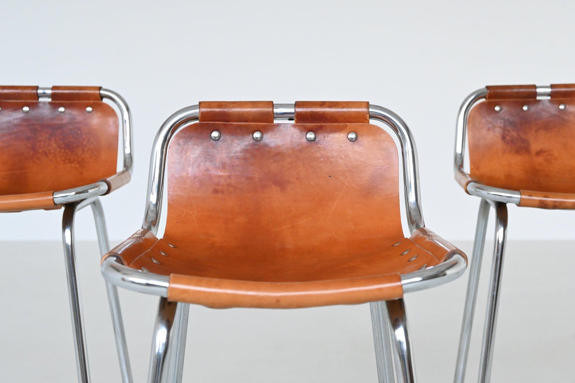 Charlotte Perriand set of three bar stools in leather Les Arcs France 1960 3