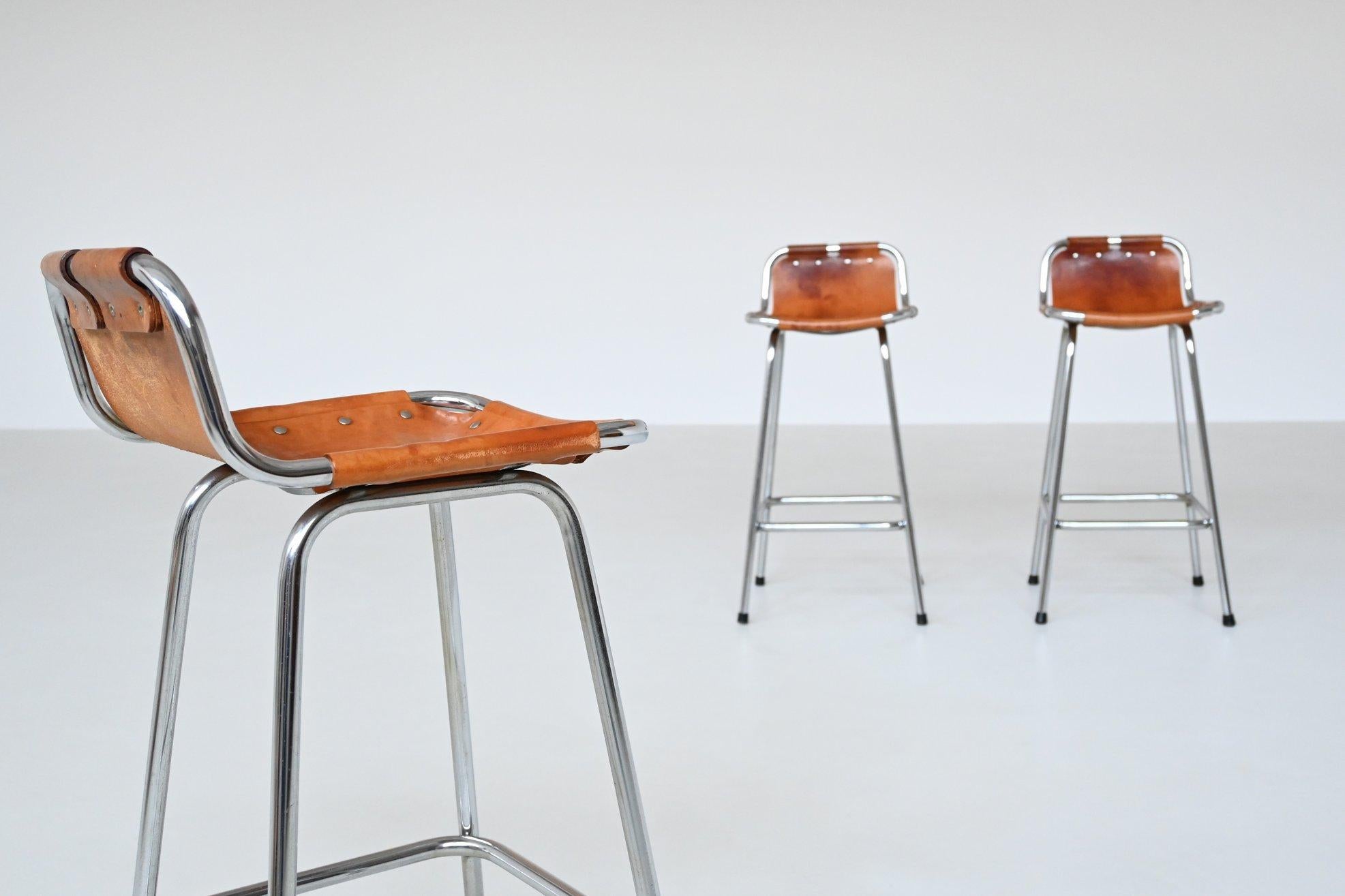 Charlotte Perriand set of three bar stools in leather Les Arcs France 1960 4