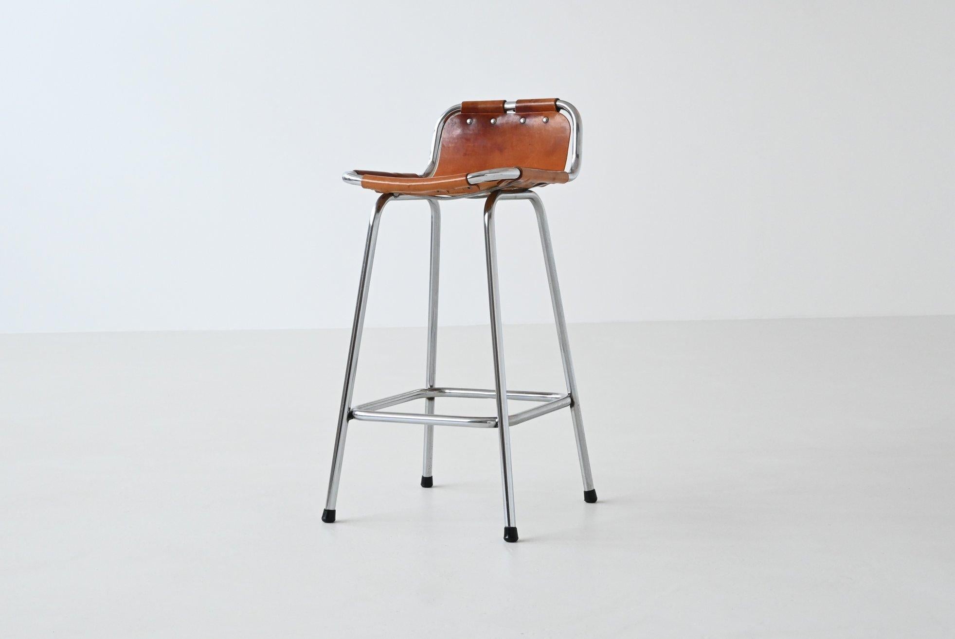 Charlotte Perriand set of three bar stools in leather Les Arcs France 1960 5