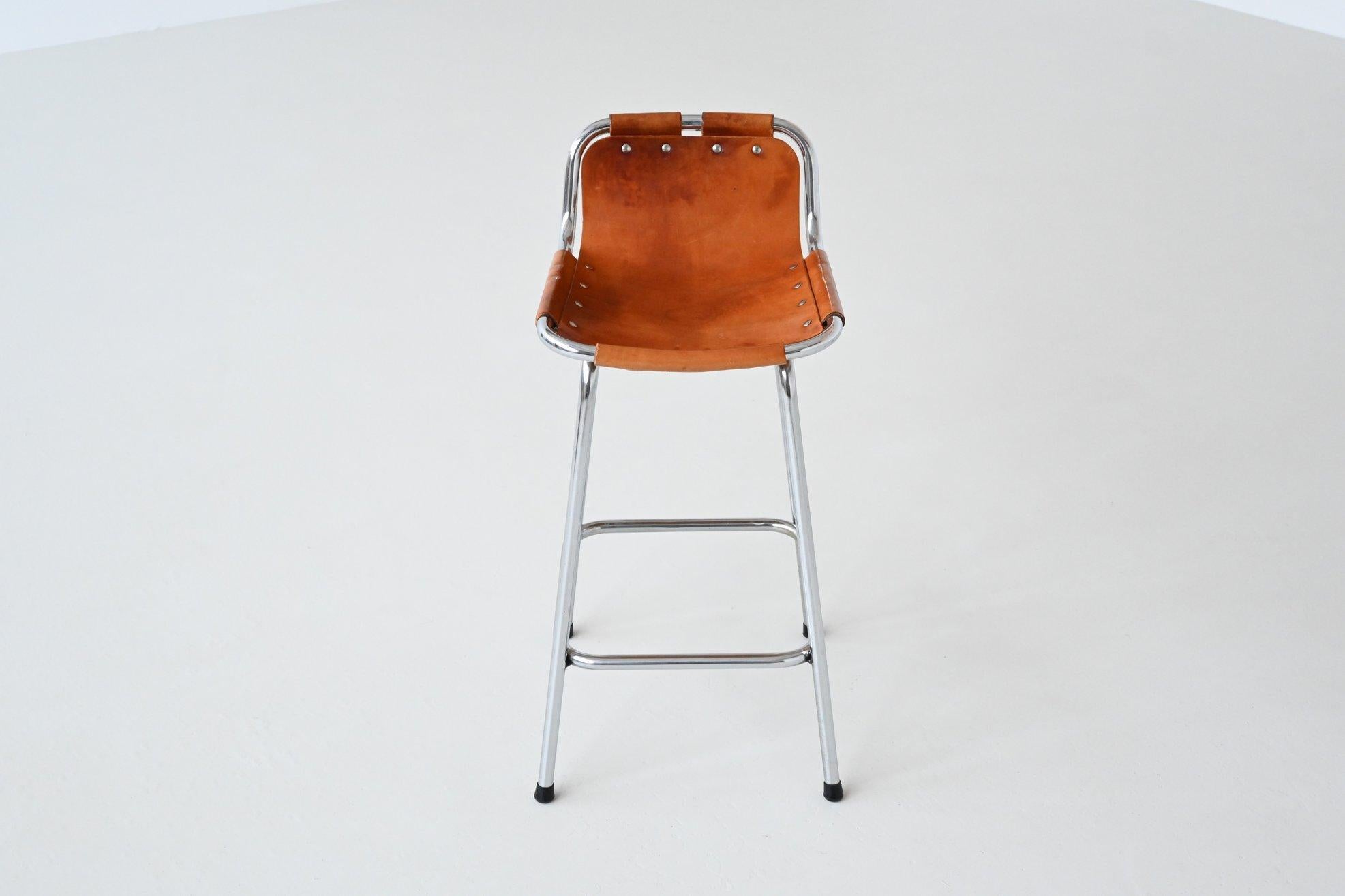 Charlotte Perriand set of three bar stools in leather Les Arcs France 1960 6