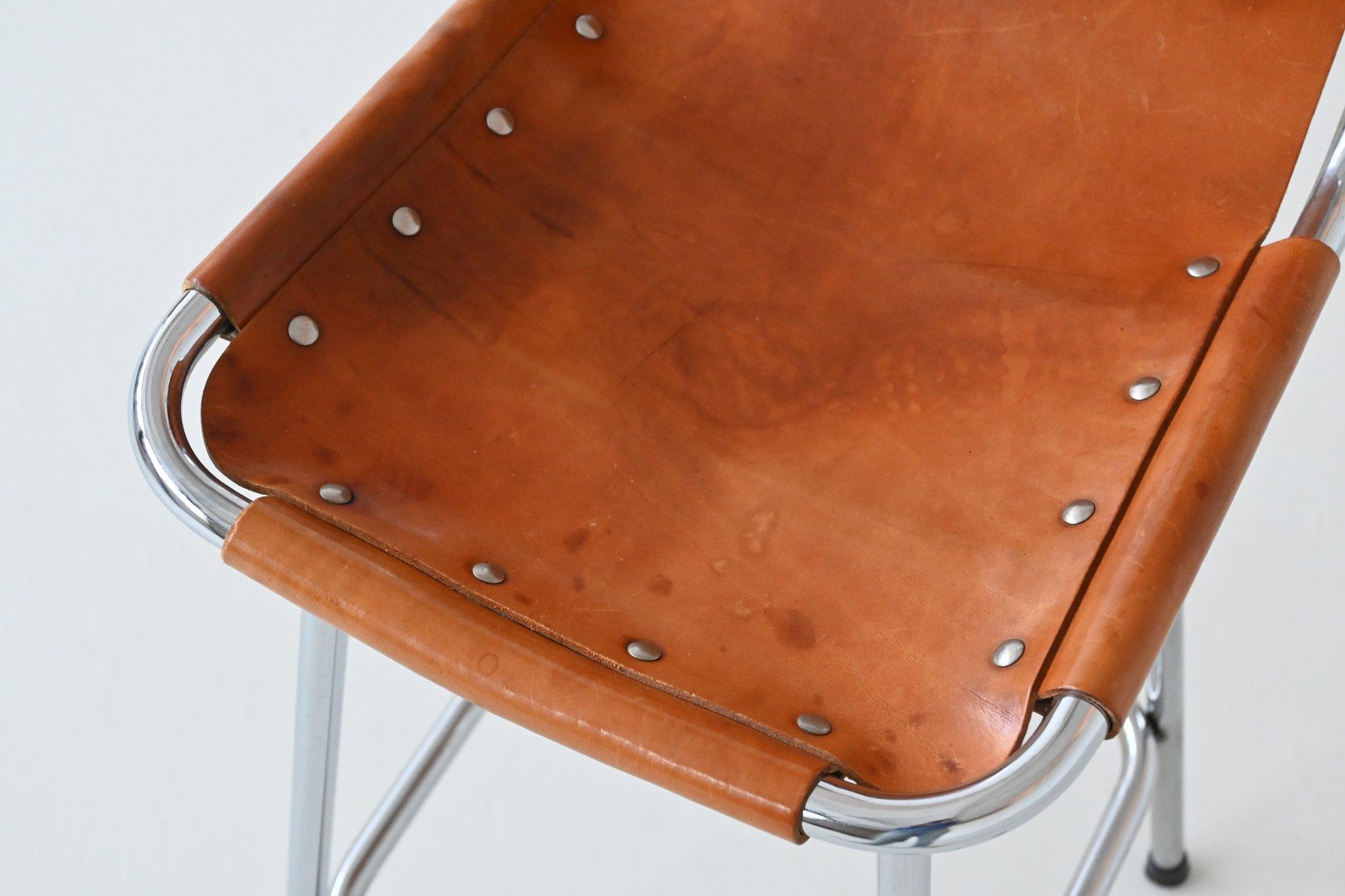 Charlotte Perriand set of three bar stools in leather Les Arcs France 1960 8