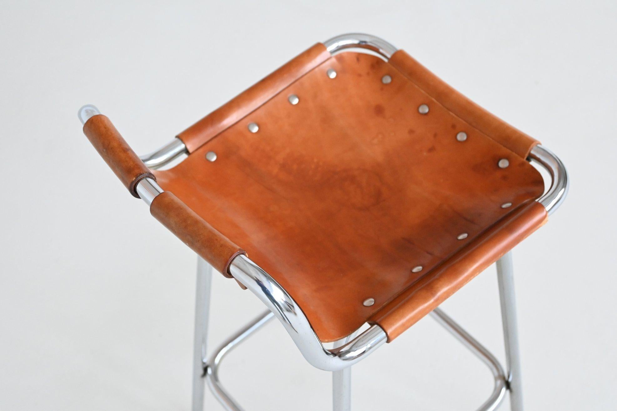 Charlotte Perriand set of three bar stools in leather Les Arcs France 1960 10