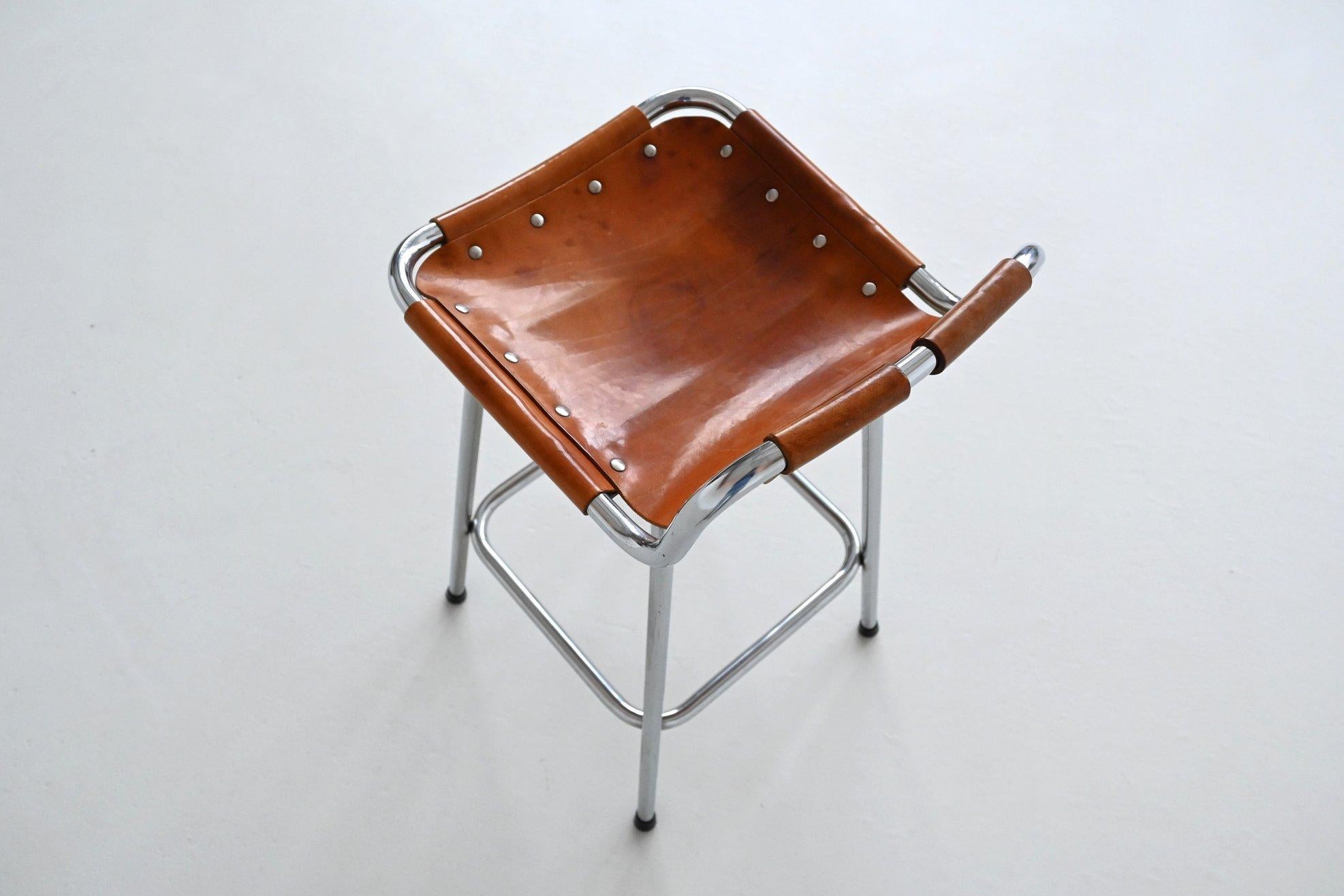 Charlotte Perriand set of three bar stools in leather Les Arcs France 1960 11