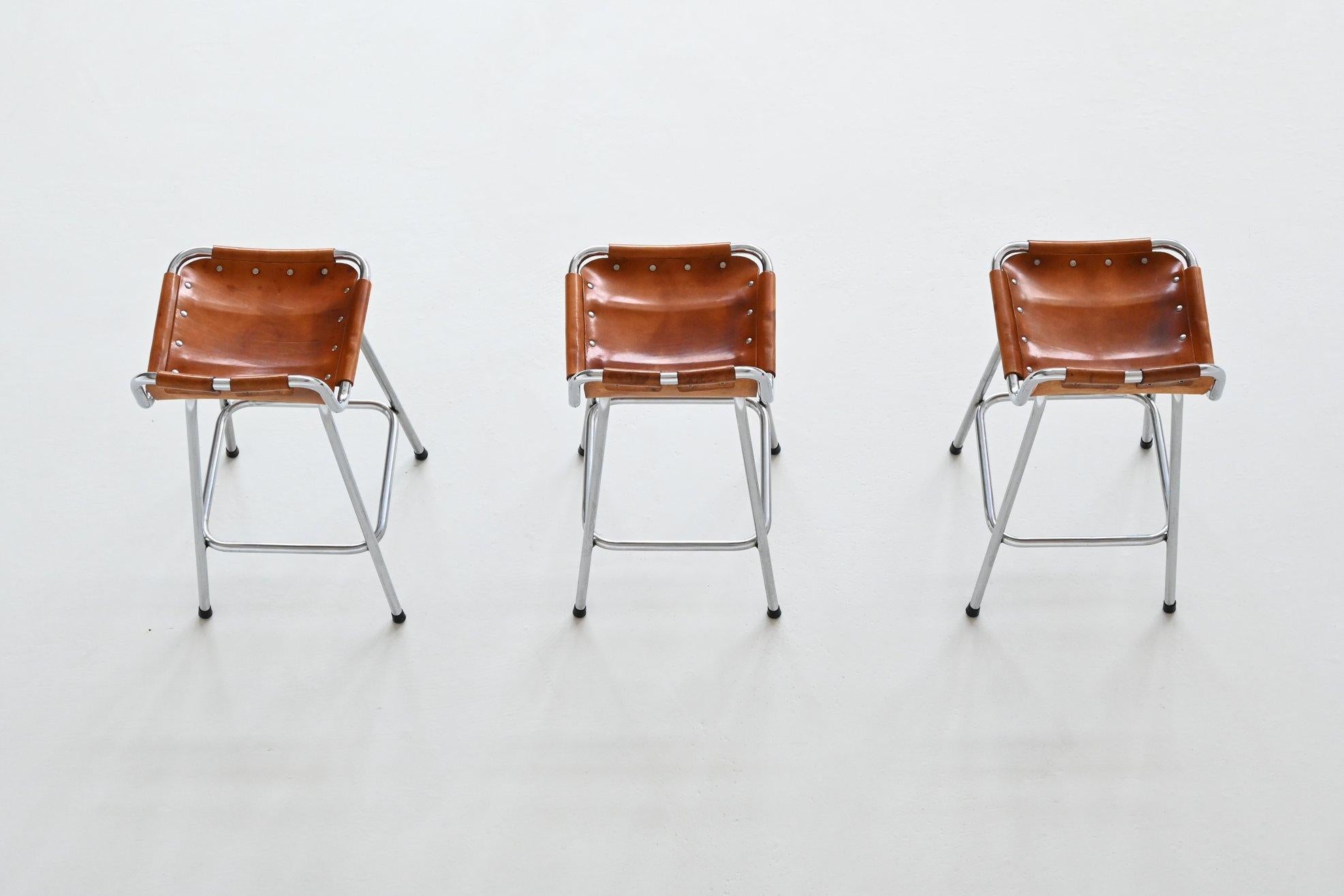 Charlotte Perriand set of three bar stools in leather Les Arcs France 1960 12