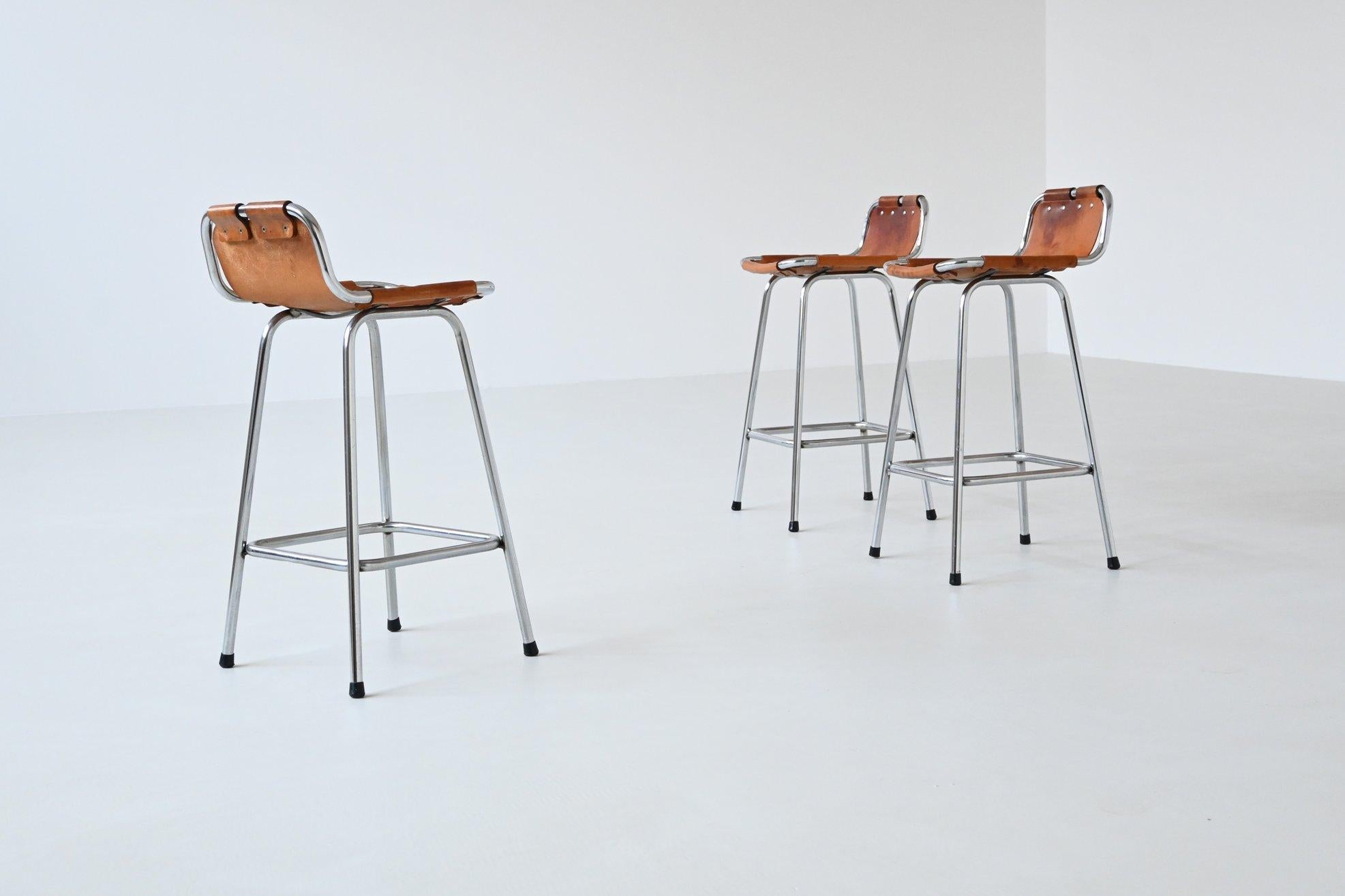 Mid-Century Modern Charlotte Perriand set of three bar stools in leather Les Arcs France 1960