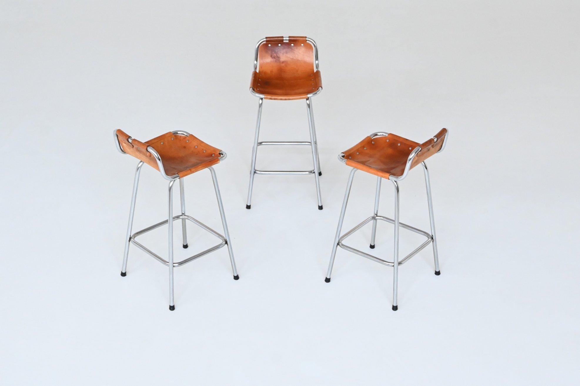Charlotte Perriand set of three bar stools in leather Les Arcs France 1960 In Good Condition In Etten-Leur, NL
