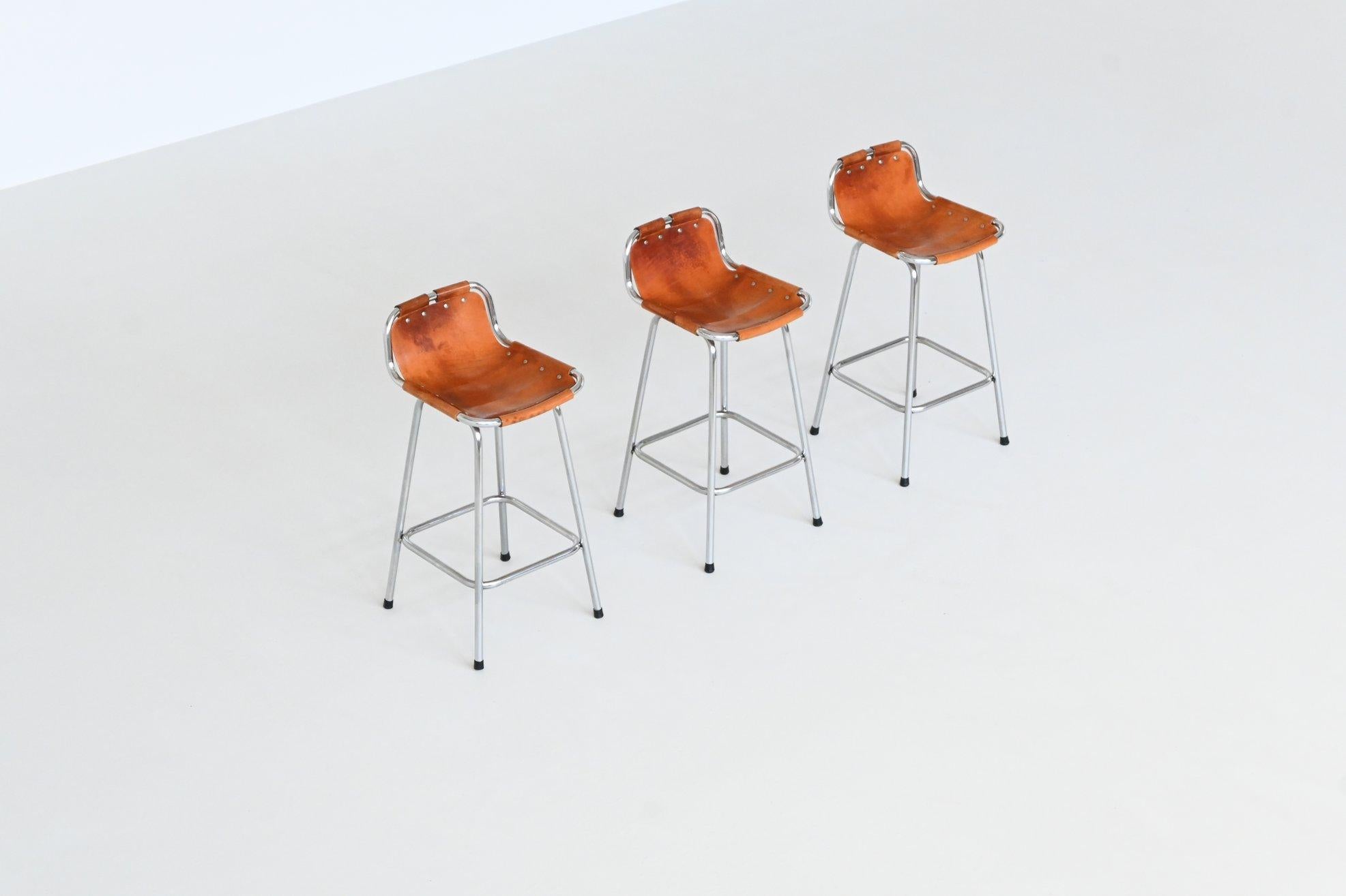 Mid-20th Century Charlotte Perriand set of three bar stools in leather Les Arcs France 1960
