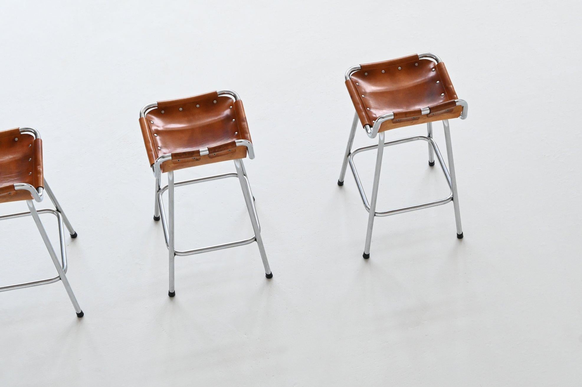 Charlotte Perriand set of three bar stools in leather Les Arcs France 1960 1