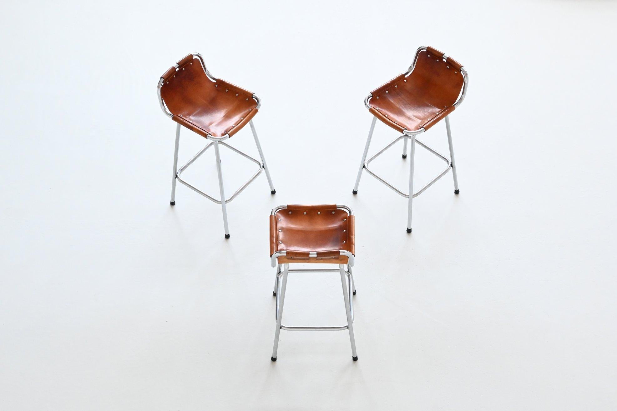 Charlotte Perriand set of three bar stools in leather Les Arcs France 1960 2