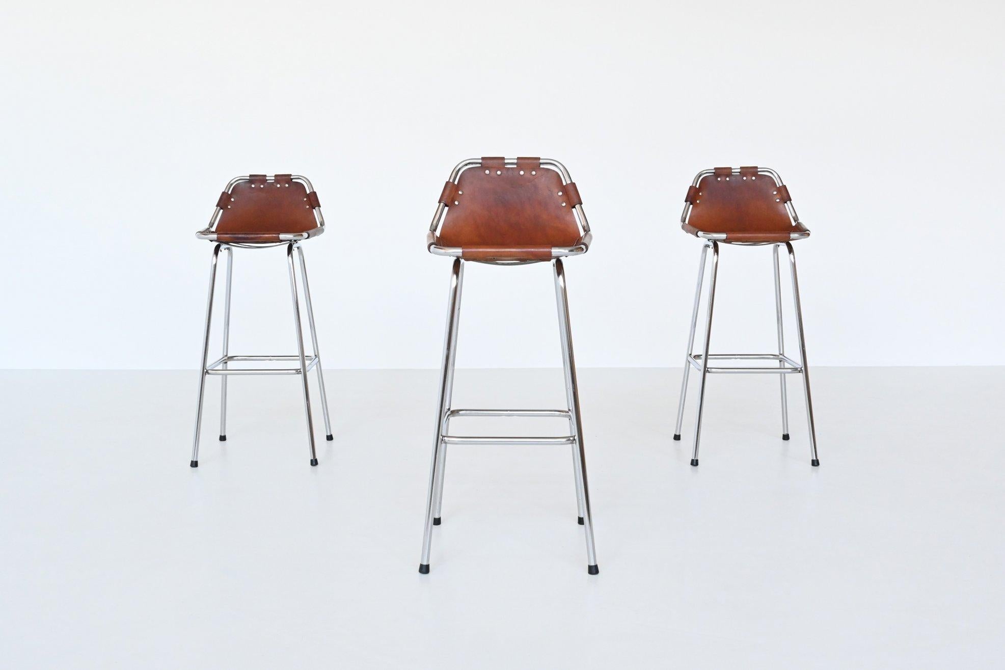 Mid-Century Modern Charlotte Perriand Set of Three Bar Stools Les Arcs Ski Resort France 1960