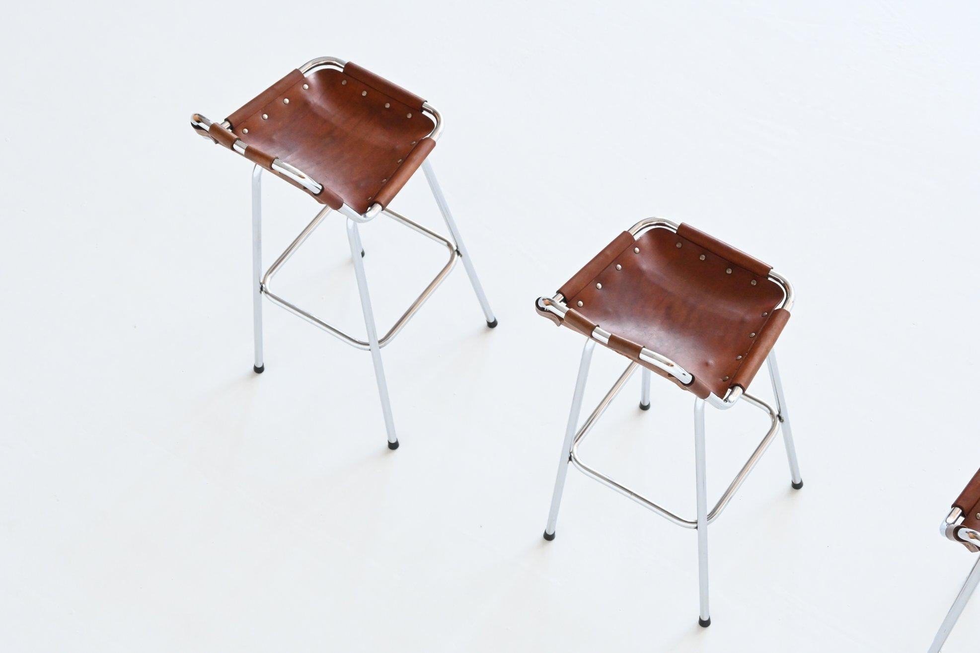 Métal Charlotte Perriand Set of Three Bar Stools Les Arcs Ski Resort France 1960